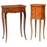 Two early Neoclassical rosewood side tables with marquetry, H 70 - 72  - W 33,5 - 45,5 cm