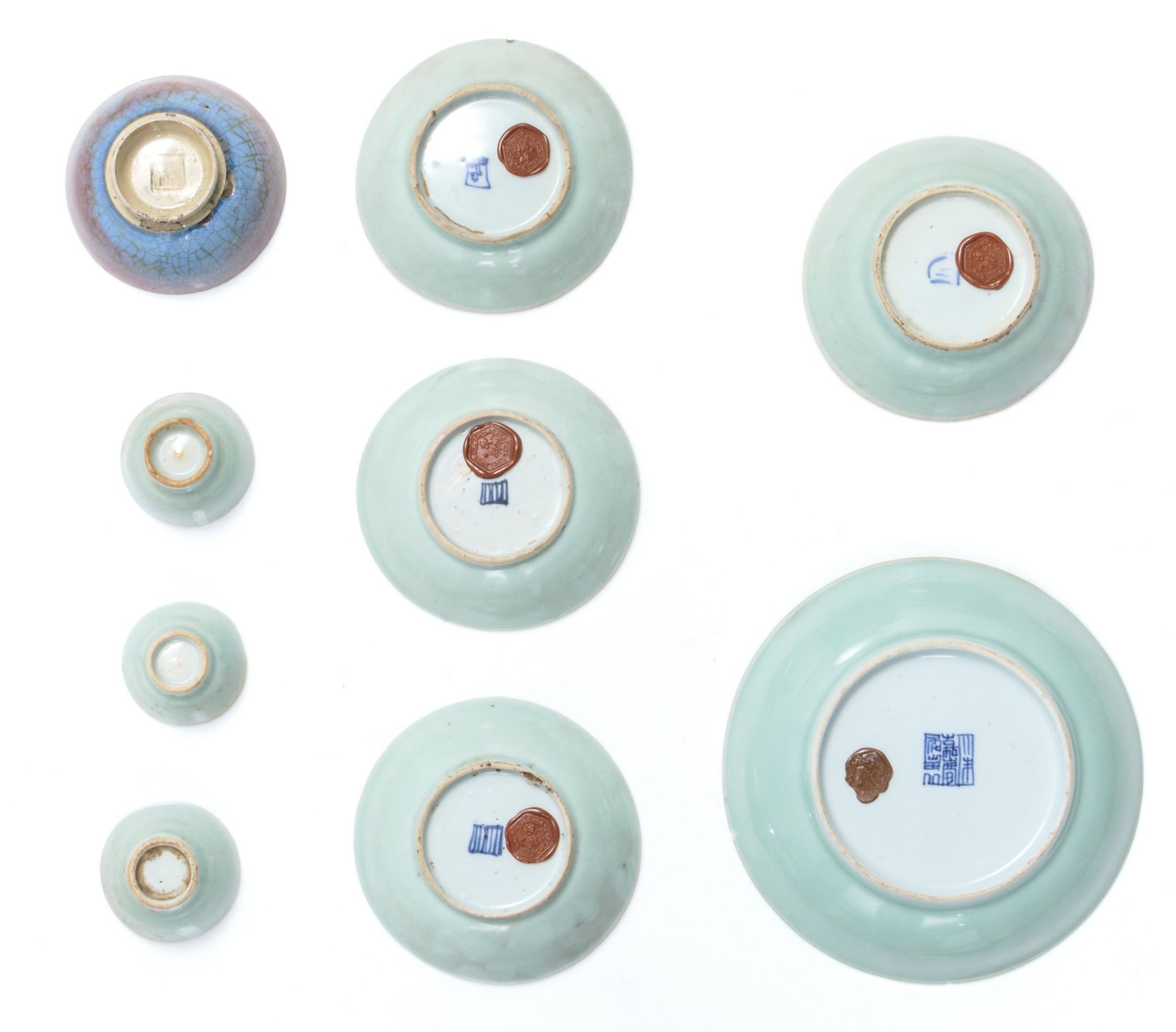 A various of Chinese celadon and crackleware porcelain and stoneware vases, plates and cups, two - Image 29 of 30