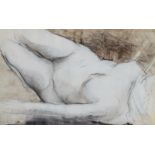 (Hoet J.), a lying female nude, charcoal, watercolour and ink, dated 1975, 61,5 x 97,5 cm