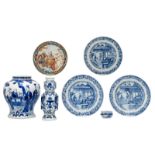 Various Chinese blue and white decorated porcelain items depicting figures in different