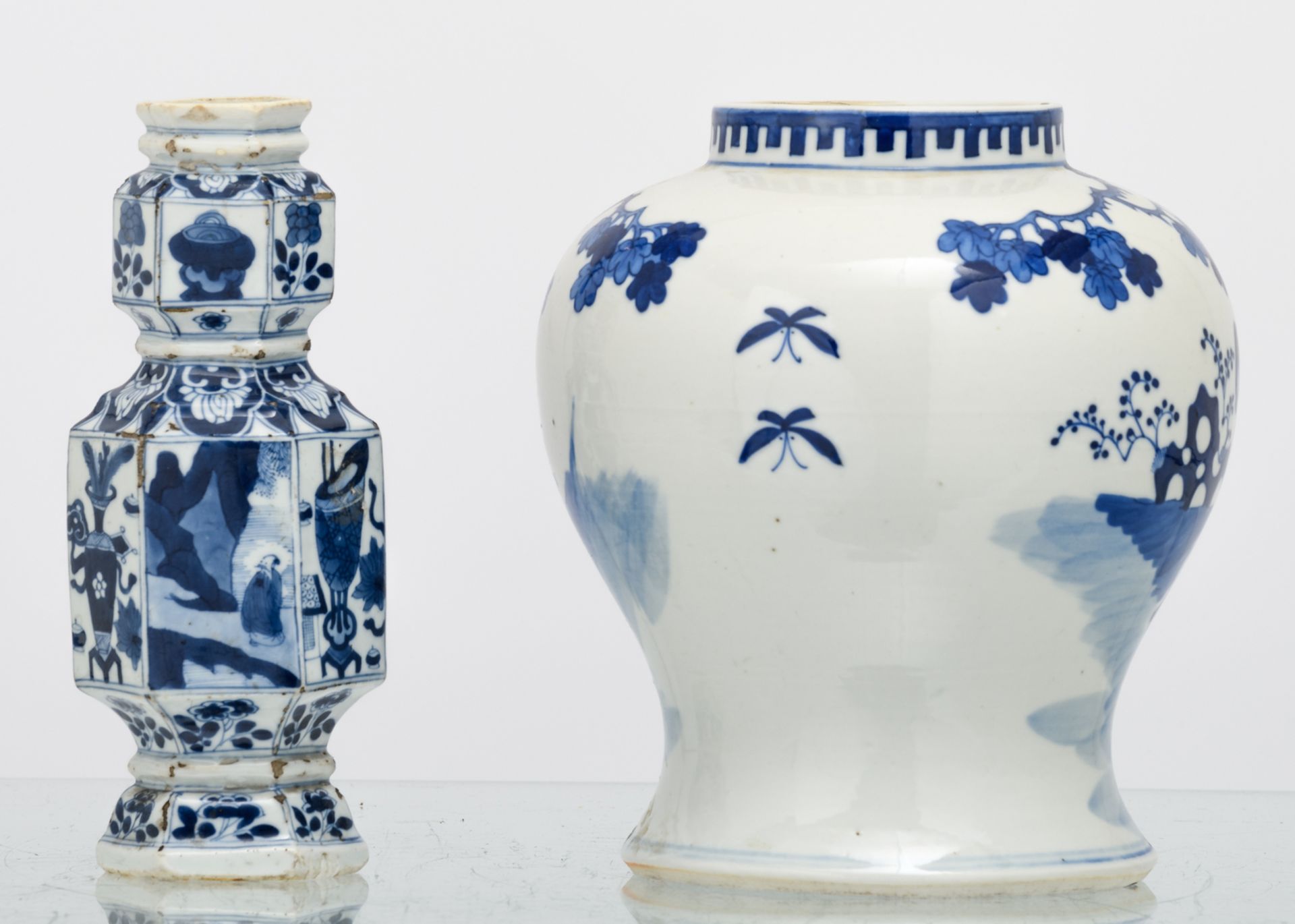 Various Chinese blue and white decorated porcelain items depicting figures in different - Image 8 of 18