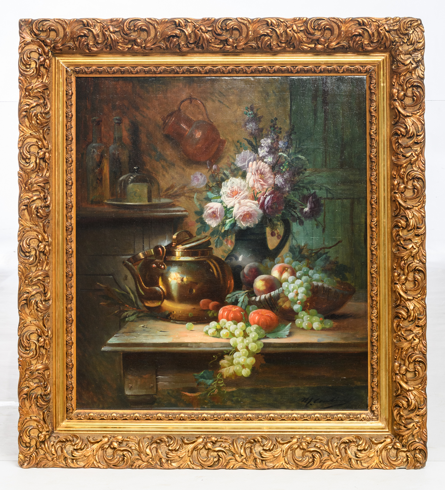 Carlier M., a still life with flowers and a water kettle, oil on canvas, 71 x 81 cm - Image 2 of 5