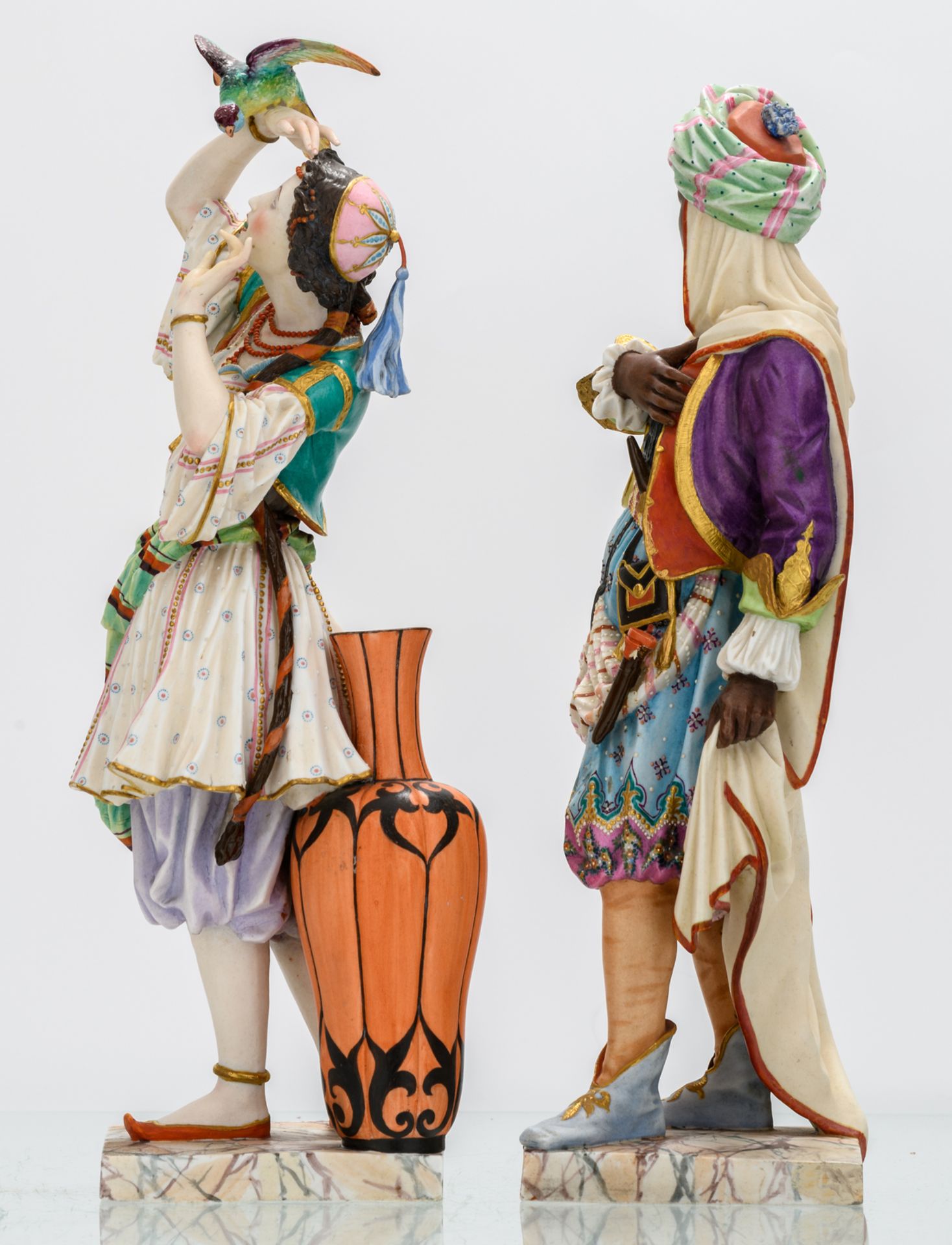 A polychrome decorated biscuit Moorish couple, marked J.G. (Jean Gille - Paris - active 1840- - Image 3 of 11