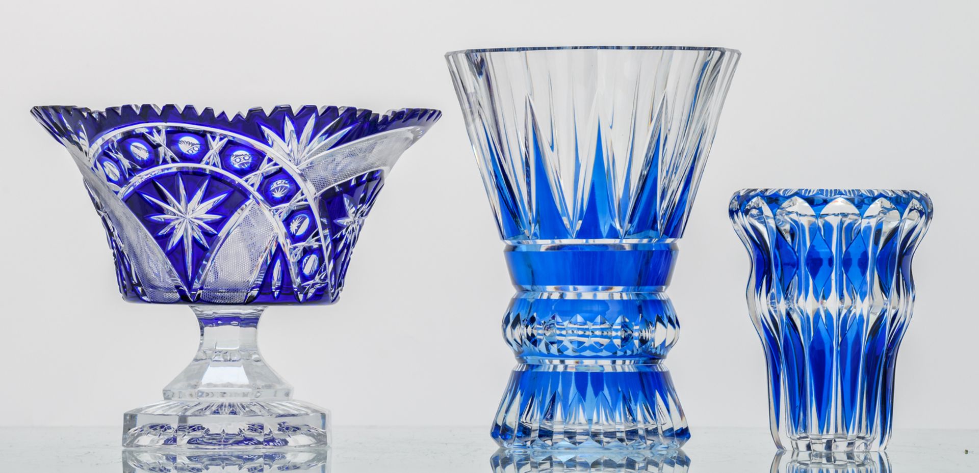 Ten blue overlay crystal cut decorative items and utensils, Val-Saint-Lambert, Bohemia,... H 7 - - Image 8 of 23