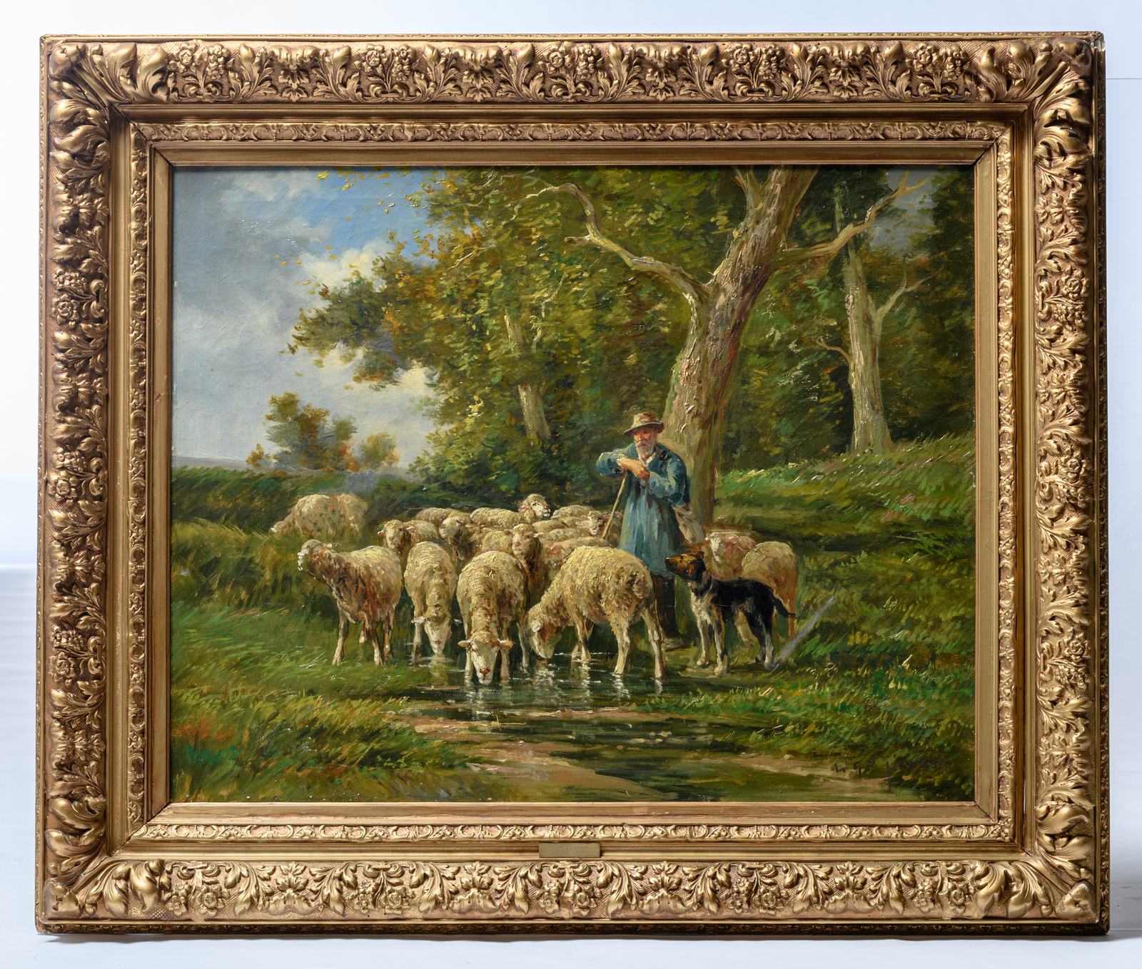 (Jansen W.G.T.), a pair of rural views depicting shepherds with their flock, oil on canvas, 65 x - Image 5 of 17