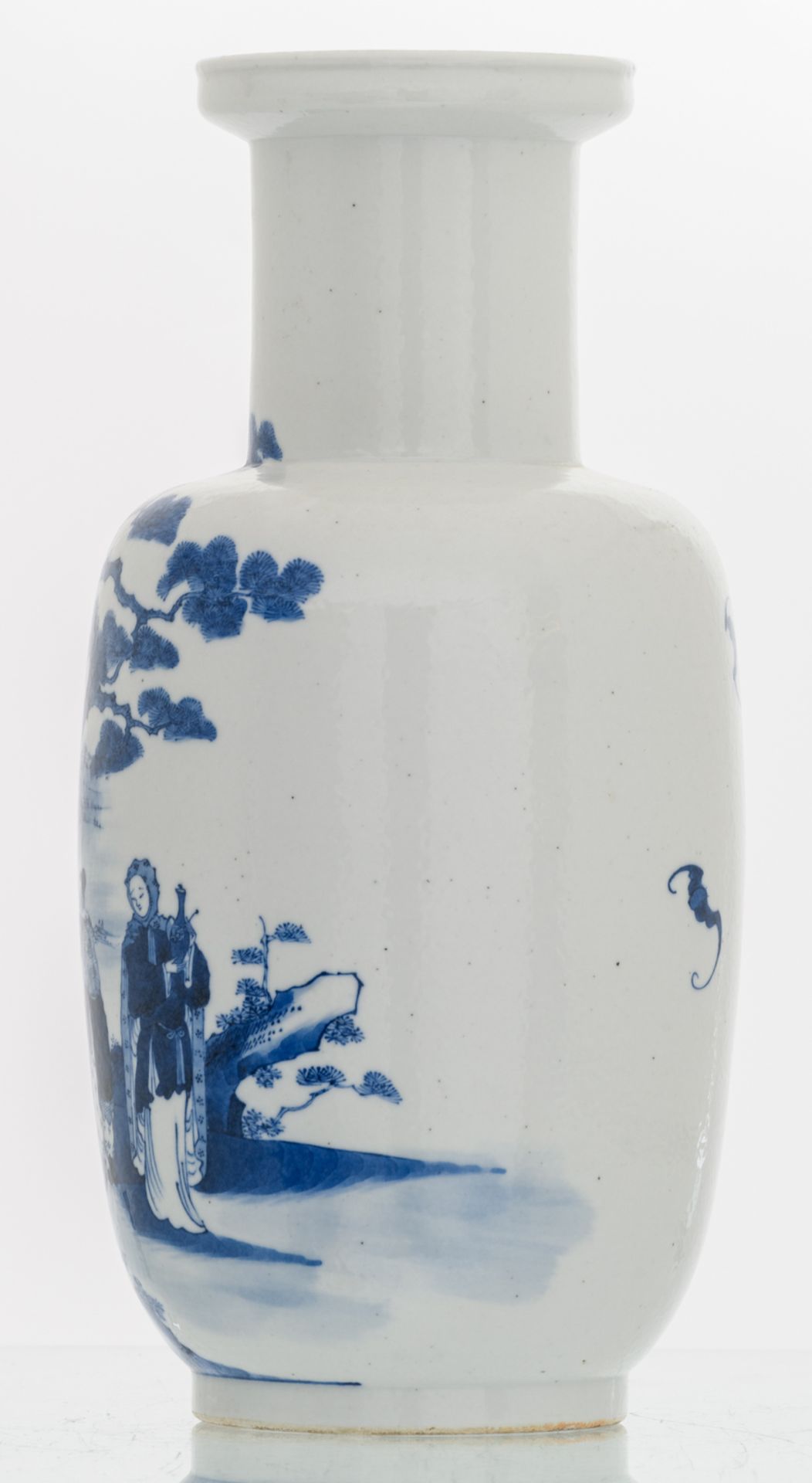 A Chinese blue and white decorated begonia shaped vase with an animated scene in a landscape and - Image 2 of 6