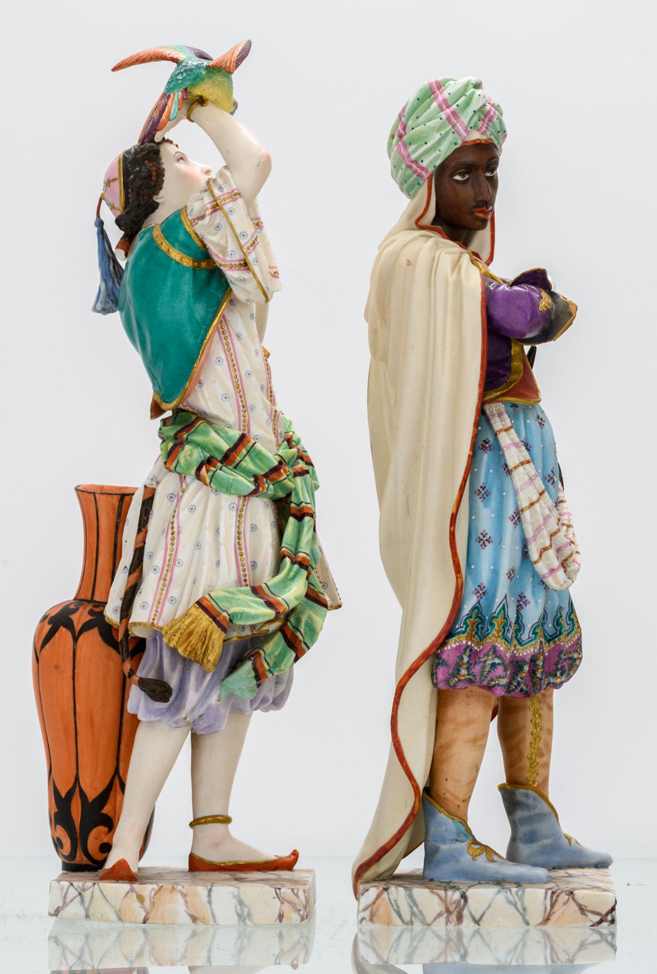 A polychrome decorated biscuit Moorish couple, marked J.G. (Jean Gille - Paris - active 1840- - Image 5 of 11
