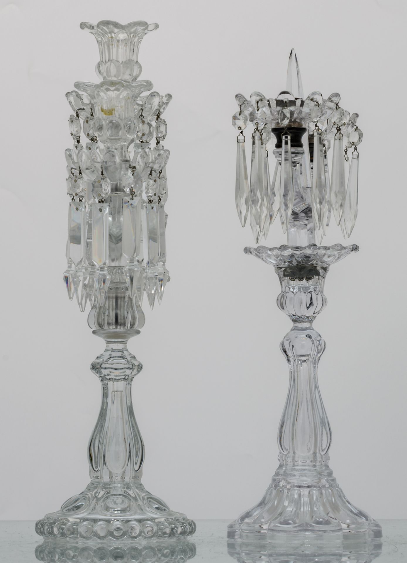 Two glass girandoles; added eight green overlay Val-Saint-Lambert crystal cut decorative items and - Image 17 of 19