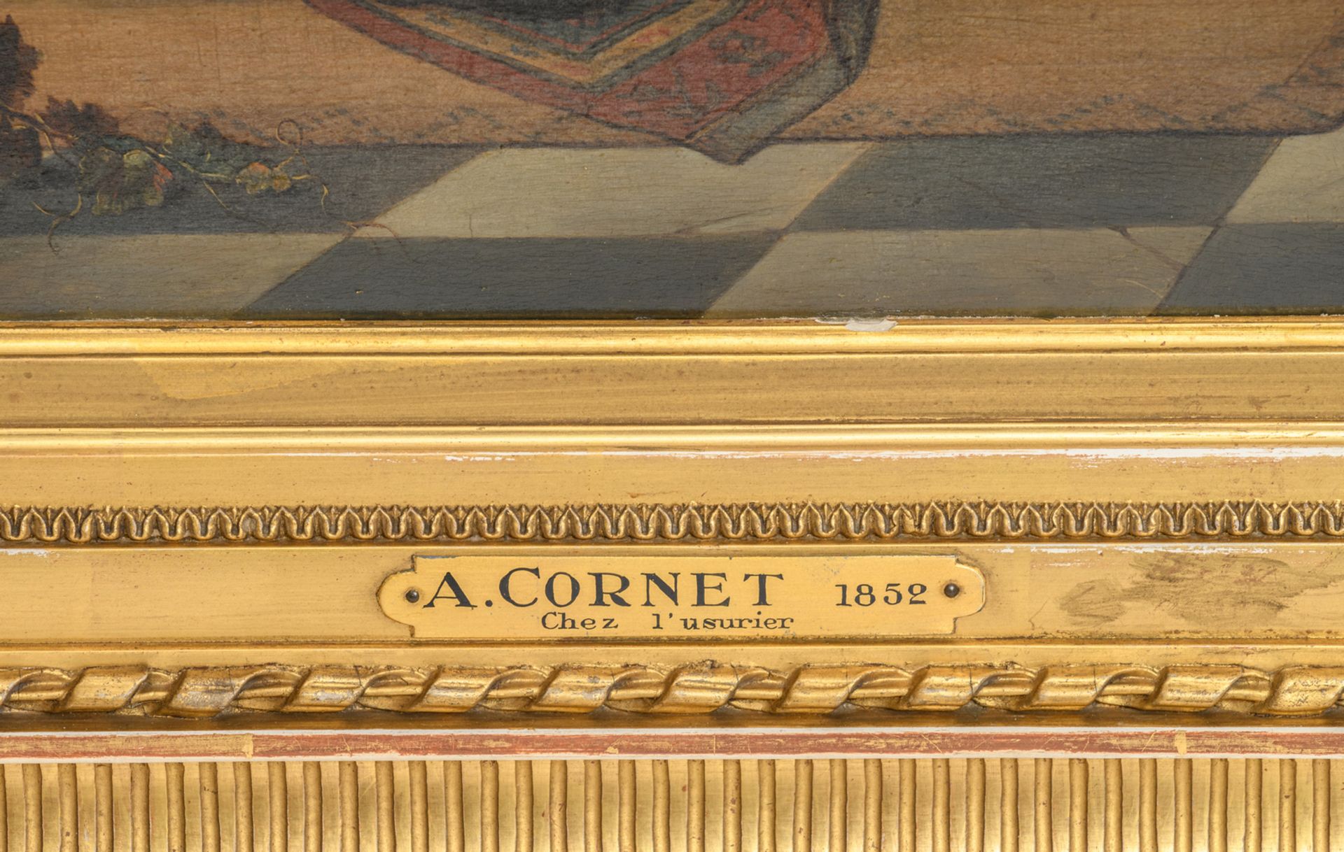 Cornet A., 'Chez l'usurier', oil on panel, dated 1852, 55,5 x 63,5 cm - Bild 5 aus 5
