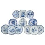 A various of Chinese blue and white floral decorated export porcelain dishes, two dishes with a