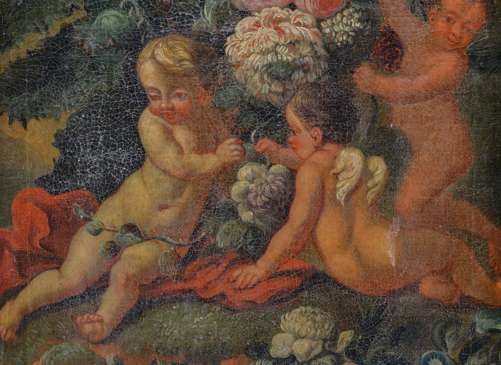 Unsigned, a decorative panel of a wall panelling, oil on canvas, 18thC, in a matching sculpted - Image 4 of 5