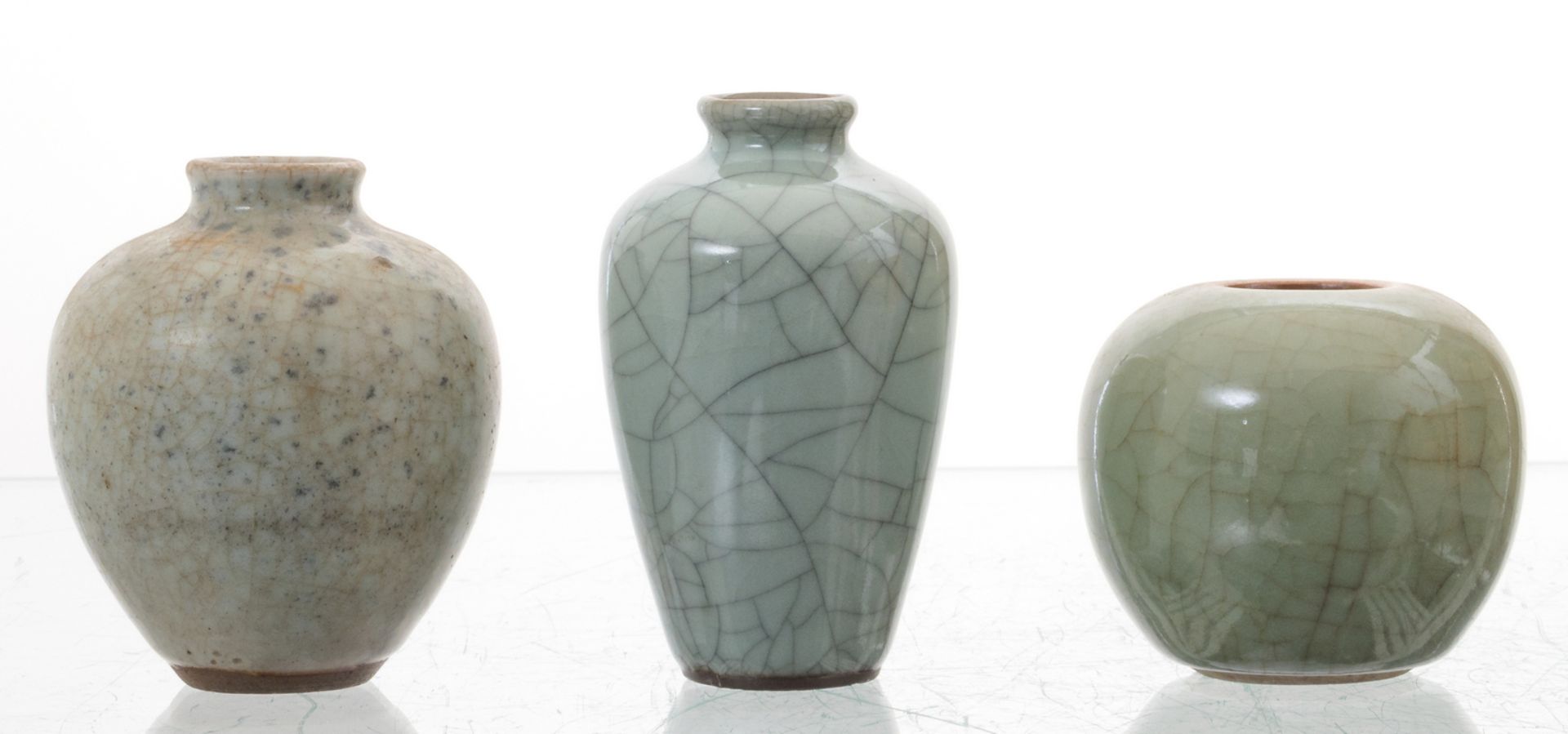 A various of Chinese celadon and crackleware porcelain and stoneware vases, plates and cups, two - Image 11 of 30