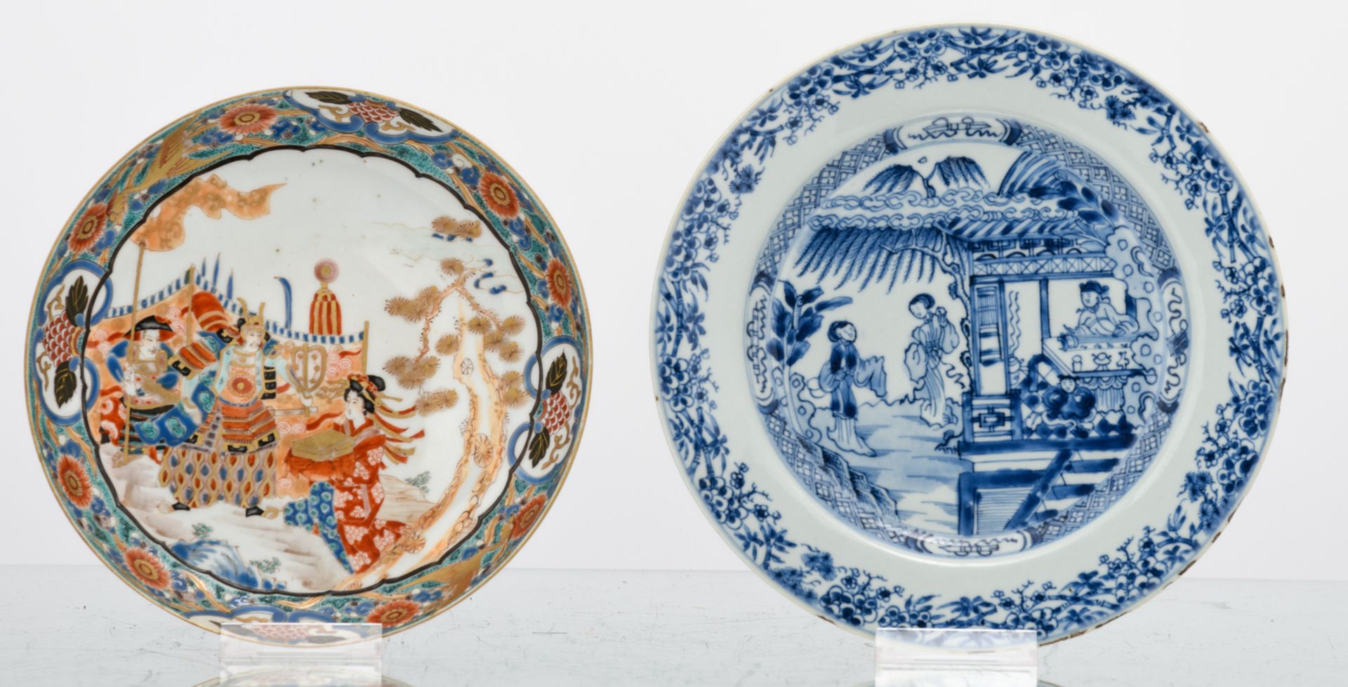 Various Chinese blue and white decorated porcelain items depicting figures in different - Image 4 of 18