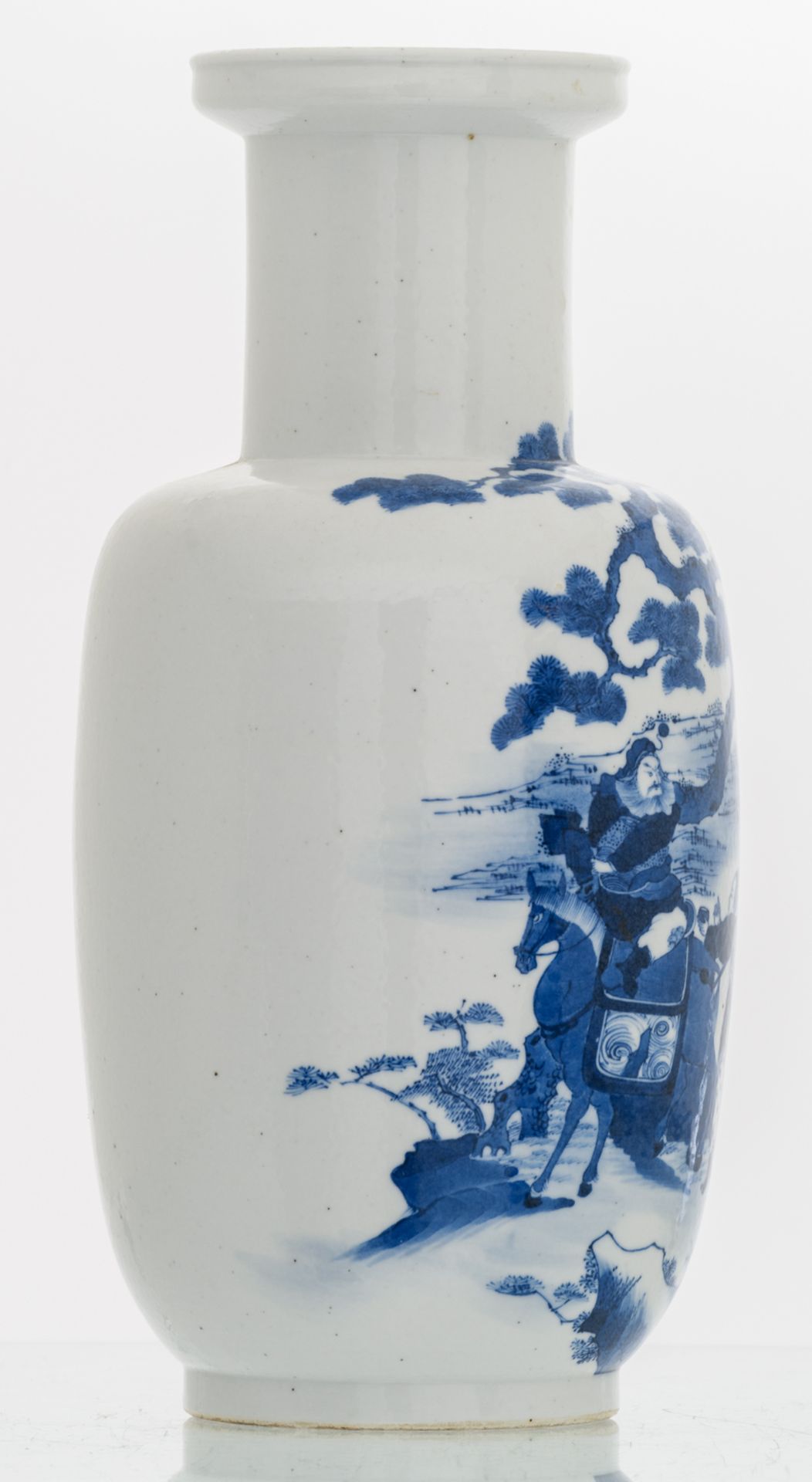 A Chinese blue and white decorated begonia shaped vase with an animated scene in a landscape and - Image 4 of 6