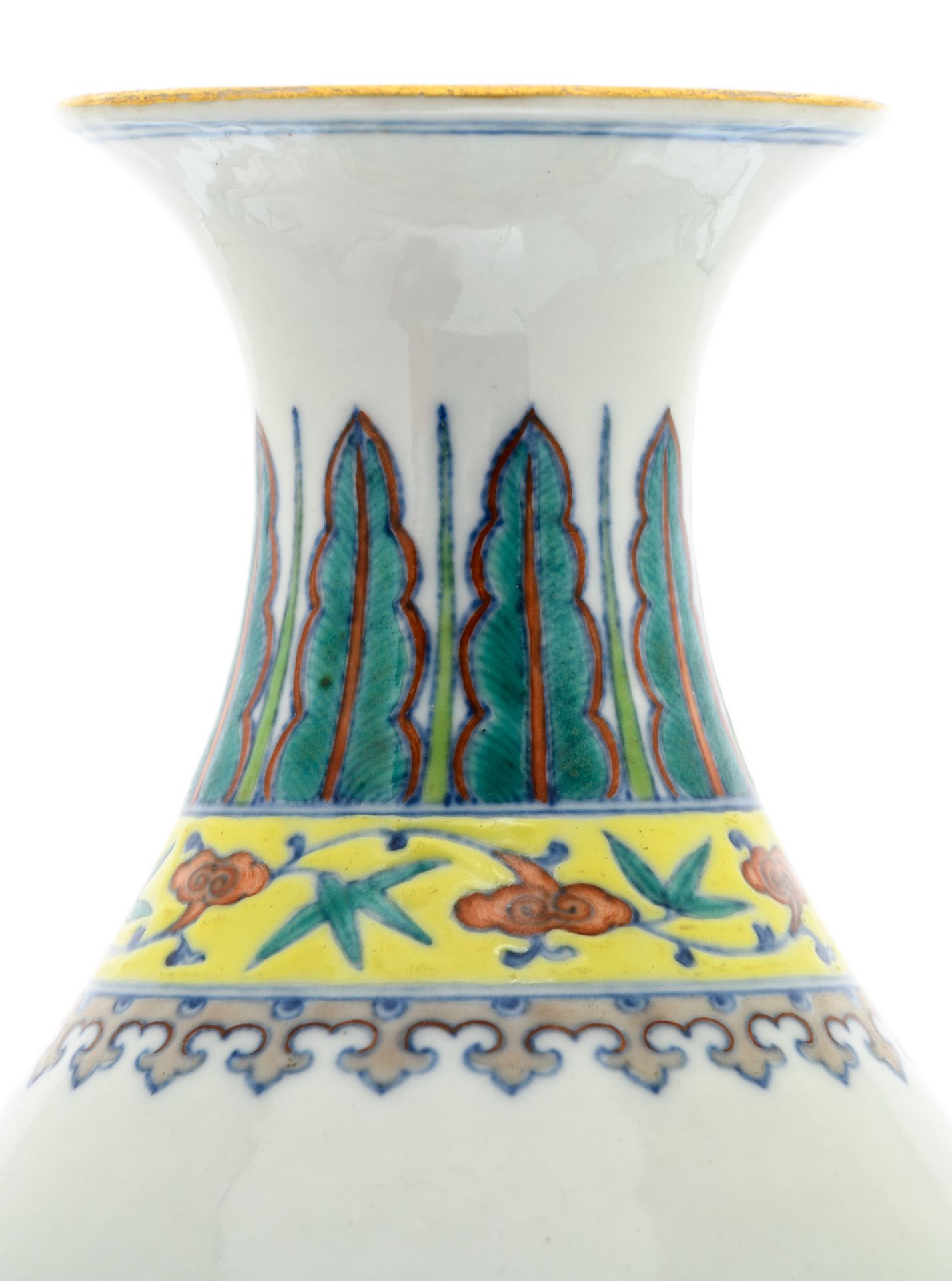 A Chinese doucai overall decorated pear shaped vase with various plants amid rockwork in the garden, - Image 7 of 7