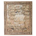 A Flemish or French wool and silk verdure tapestry in the 17thC manner depicting a flamingo and a