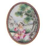 A Chinese famille rose porcelain miniature plaque, export porcelain type, marked, 6,5 x 8,5 cm