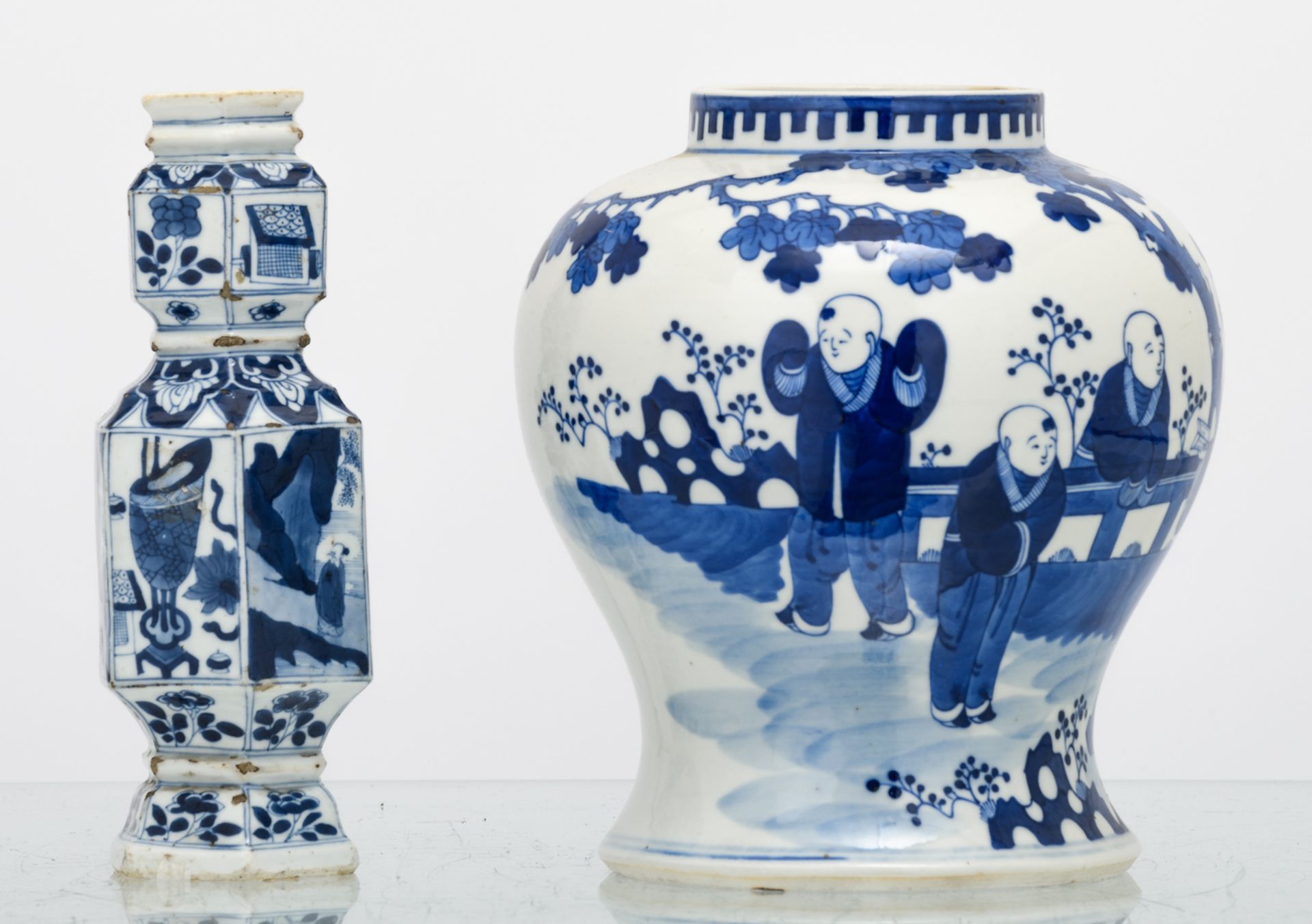 Various Chinese blue and white decorated porcelain items depicting figures in different - Image 9 of 18