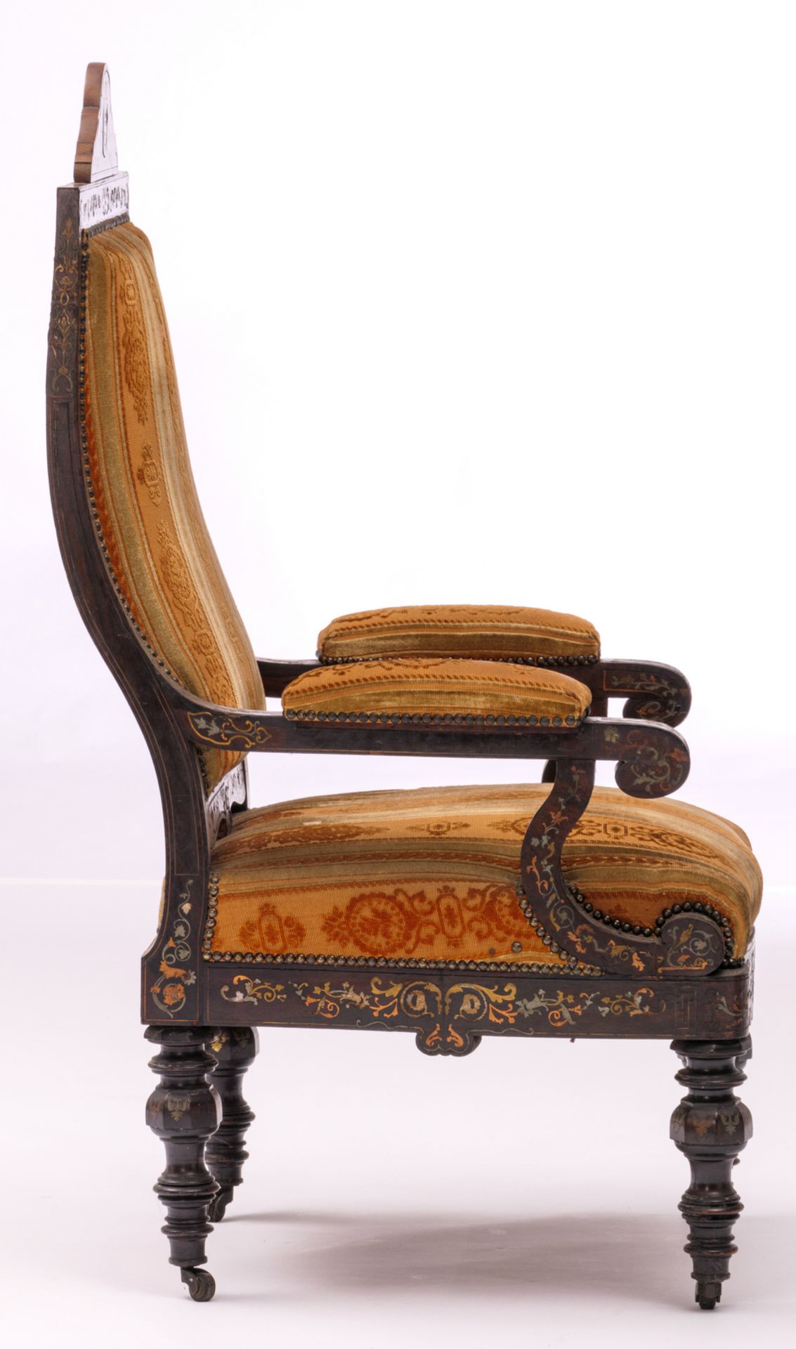 A rosewood and Boulle marquetry Baroque revival armchair, possibly Prussian, 19thC, H 123 - W 68 - D - Bild 5 aus 7