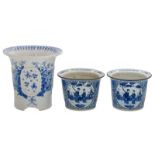 An unusual Chinese Transition type blue and white floral decorated jardiniere, the roundels