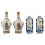 Two Chinese crackleware famille rose baluster shaped vases decorated with figures, flower branches