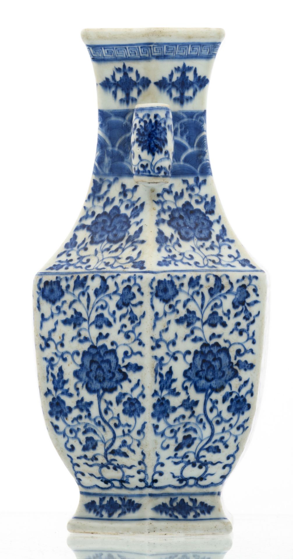 A fine Chinese blue and white floral decorated Hu vase with lotus flowers, Qianlong marked, 18/ - Image 2 of 6