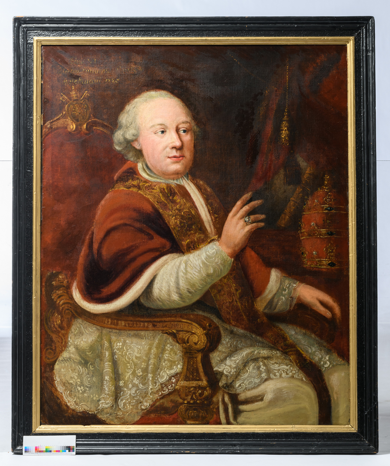 Unsigned, a portrait of pope Pius VI, oil on canvas, 18thC, 90 x 113 cm - Image 2 of 12