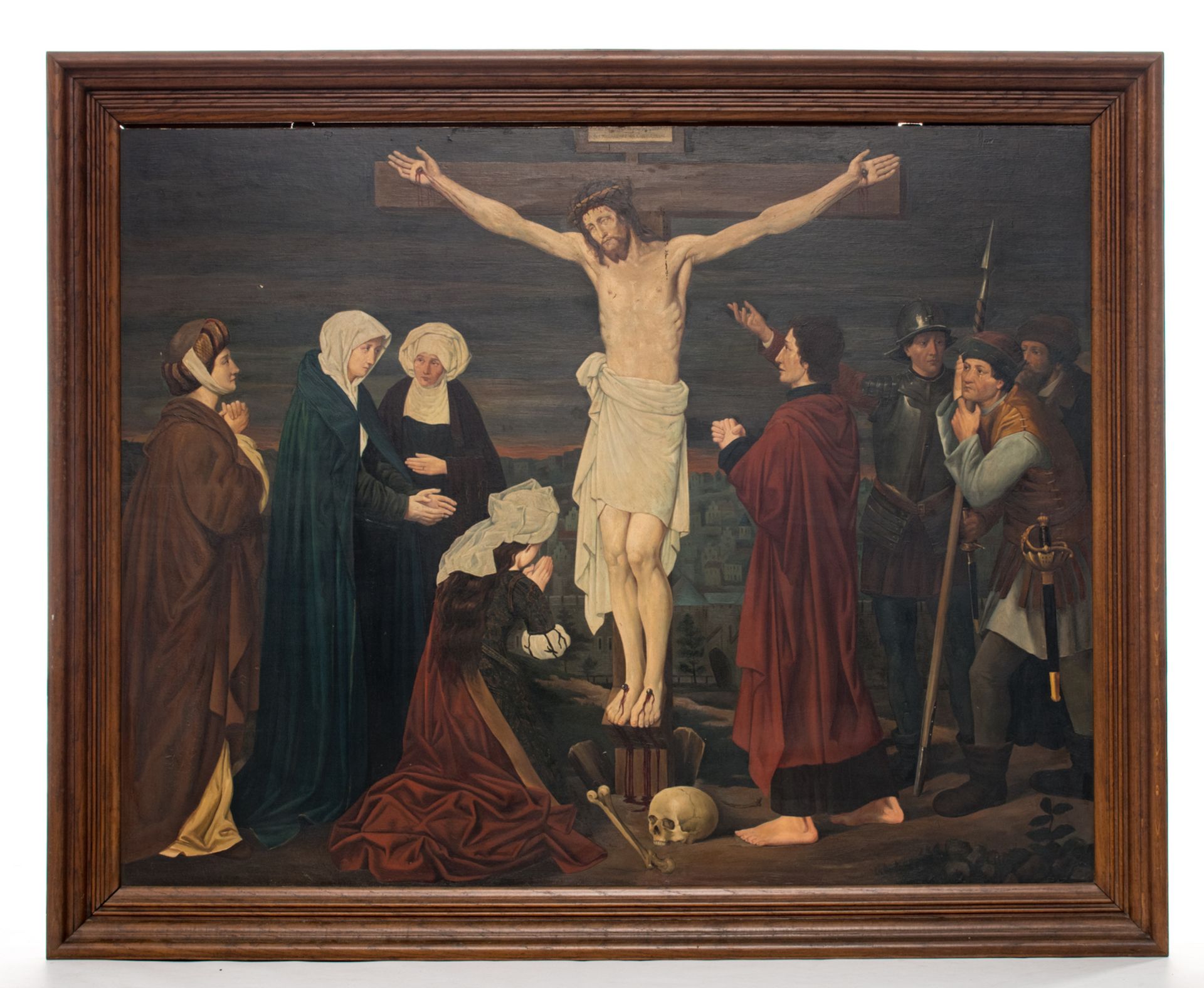 Unsigned, a Golgotha in the manner of the Flemish Primitives, oil on panel, late 19th - early 20thC, - Image 2 of 4