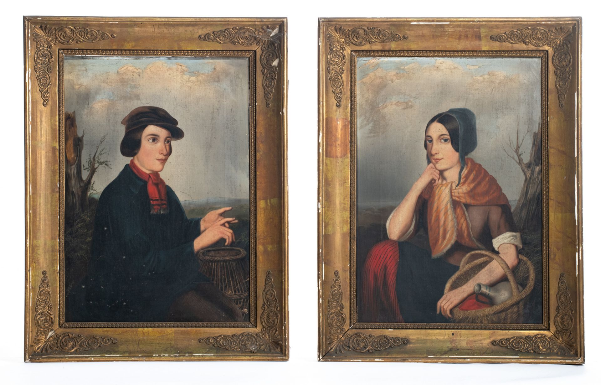 Unsigned, a double portrait of young lovers, oil on canvas, Biedermeier period, probably German, - Image 2 of 5