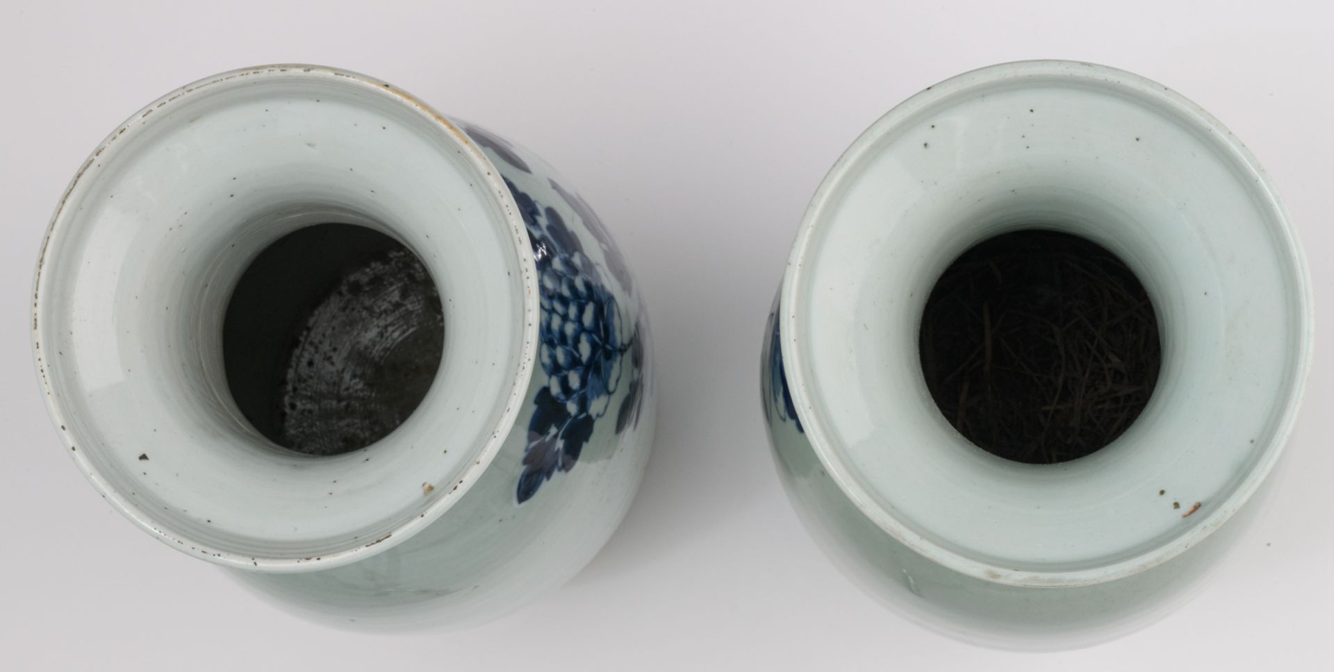 Two Chinese celadon ground blue and white vases, decorated with phoenix, rocks and flower - Image 5 of 6