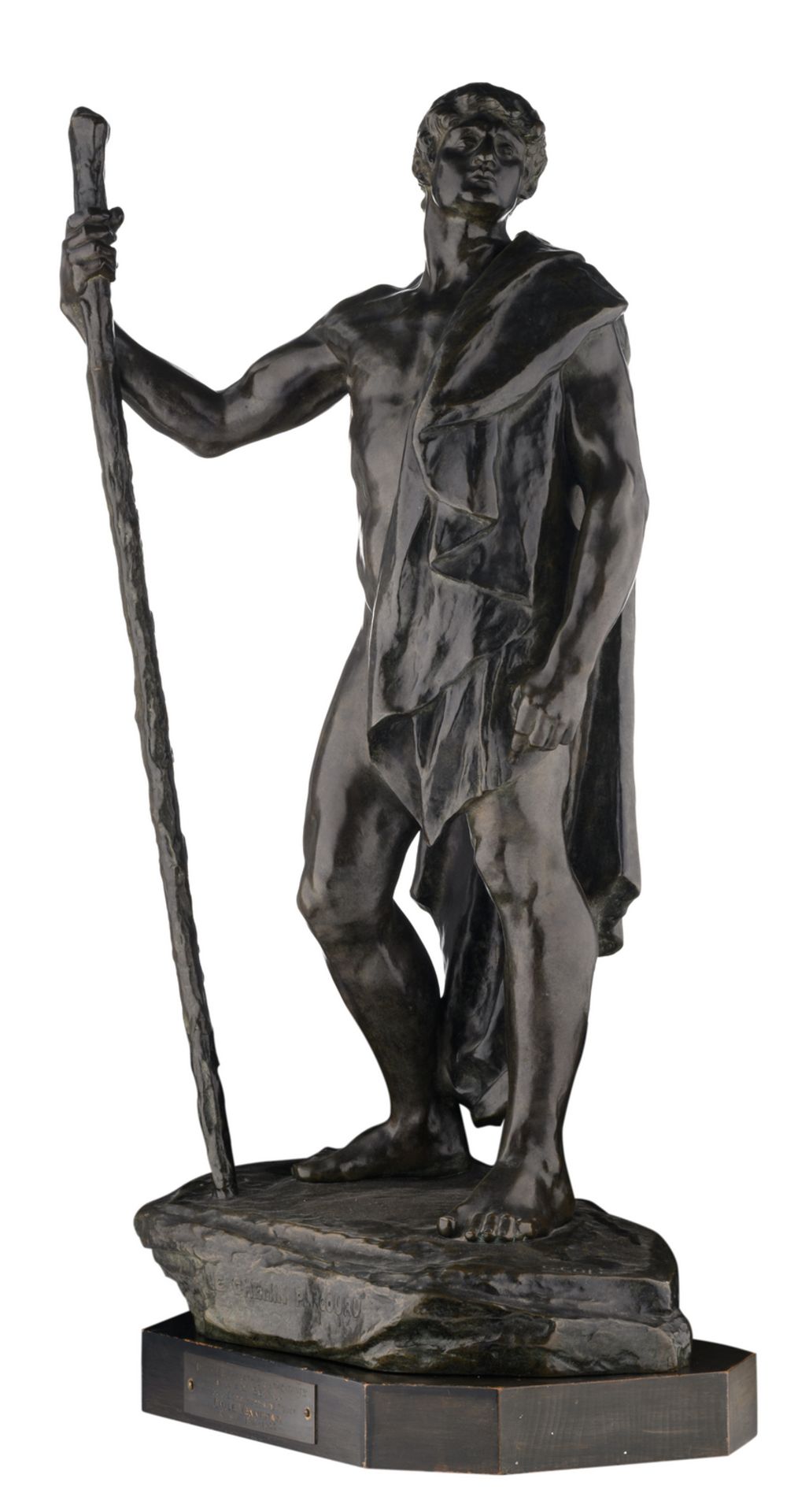 Colin G., 'Le chemin parcouru', patinated bronze, on a wooden base with dedication to Emile