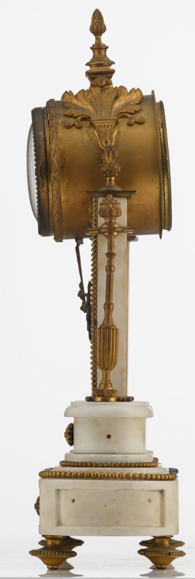 A late 19thC Neoclassical gilt bronze mounted white marble mantle clock, the work marked 'H. Luppens - Bild 2 aus 12