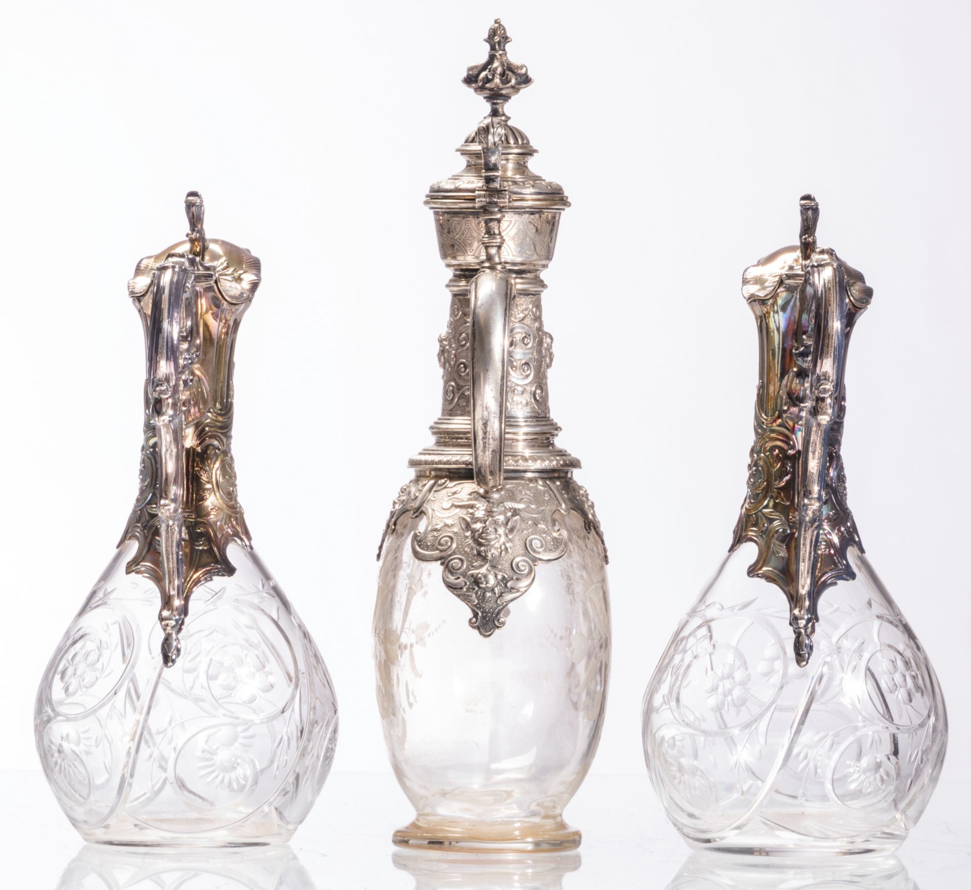 Two cut crystal liqueur decanters with Rococo revival silver mount, French export silver; added a - Image 2 of 7