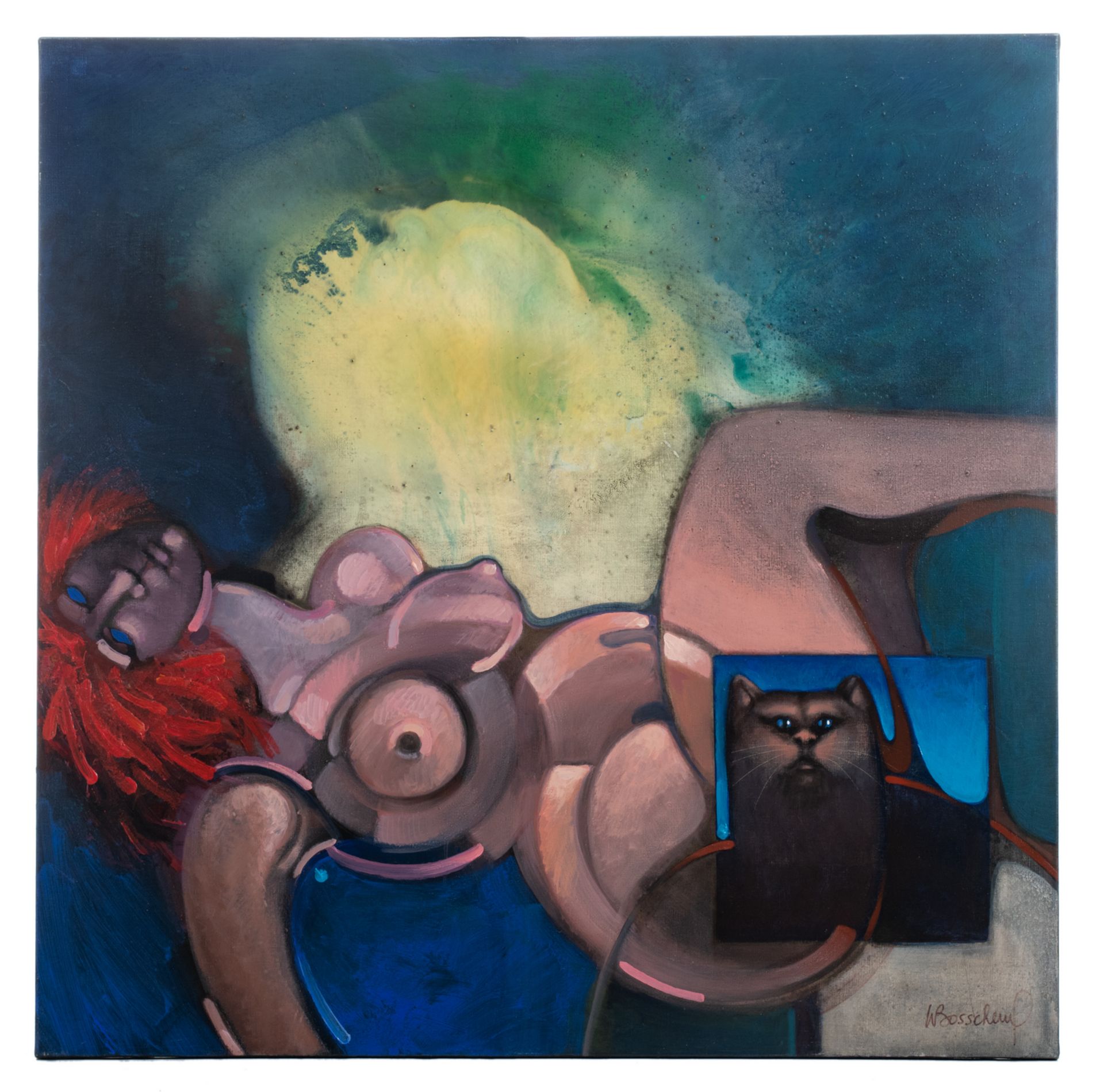 Bosschem W., 'Liggende vrouw' (a lying woman), oil on canvas, dated 1991, 100 x 100 cm - Image 2 of 4