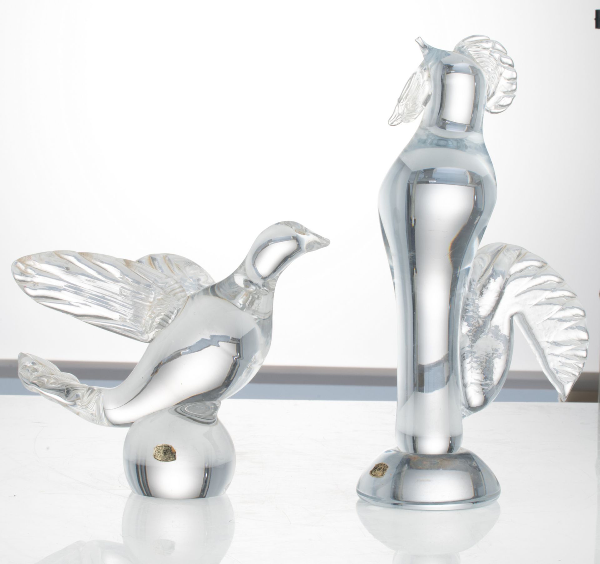 Two 1950s - 1960s decorative Val-Saint-Lambert birds, H 20 - 33 cm - Image 4 of 7