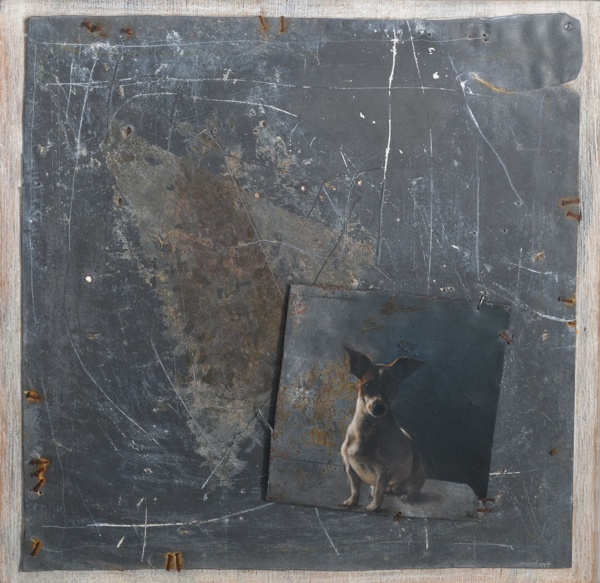 Michiels D., 'Tache', oil on zinc, dated 1998, in a plexi box, 36 x 36 cm