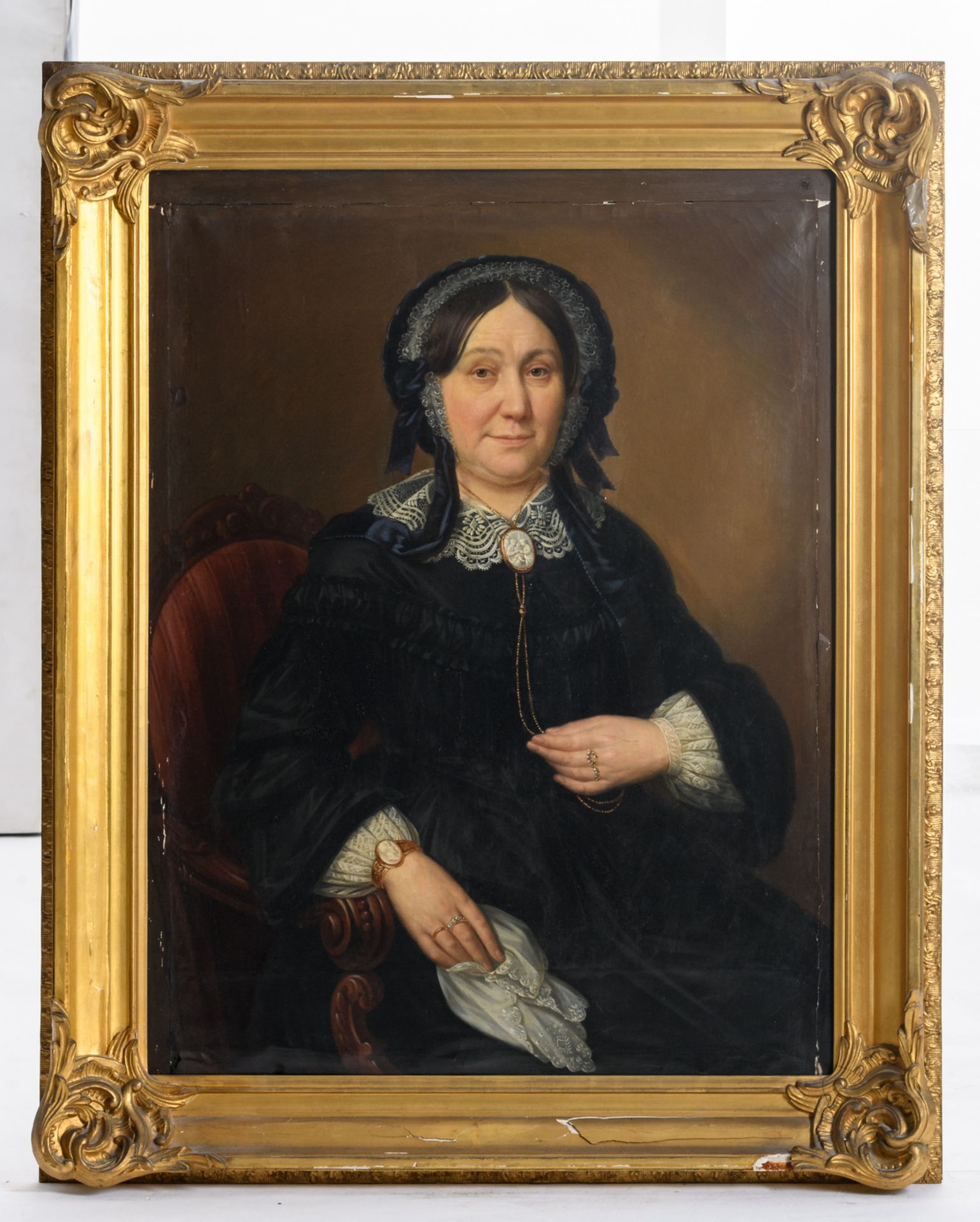 Unsigned, a portrait of a lady, oil on canvas, 19thC, 79 x 103 cm - Image 2 of 3