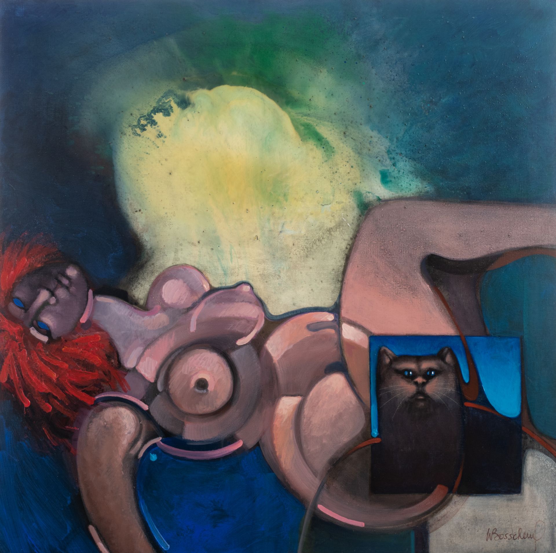 Bosschem W., 'Liggende vrouw' (a lying woman), oil on canvas, dated 1991, 100 x 100 cm