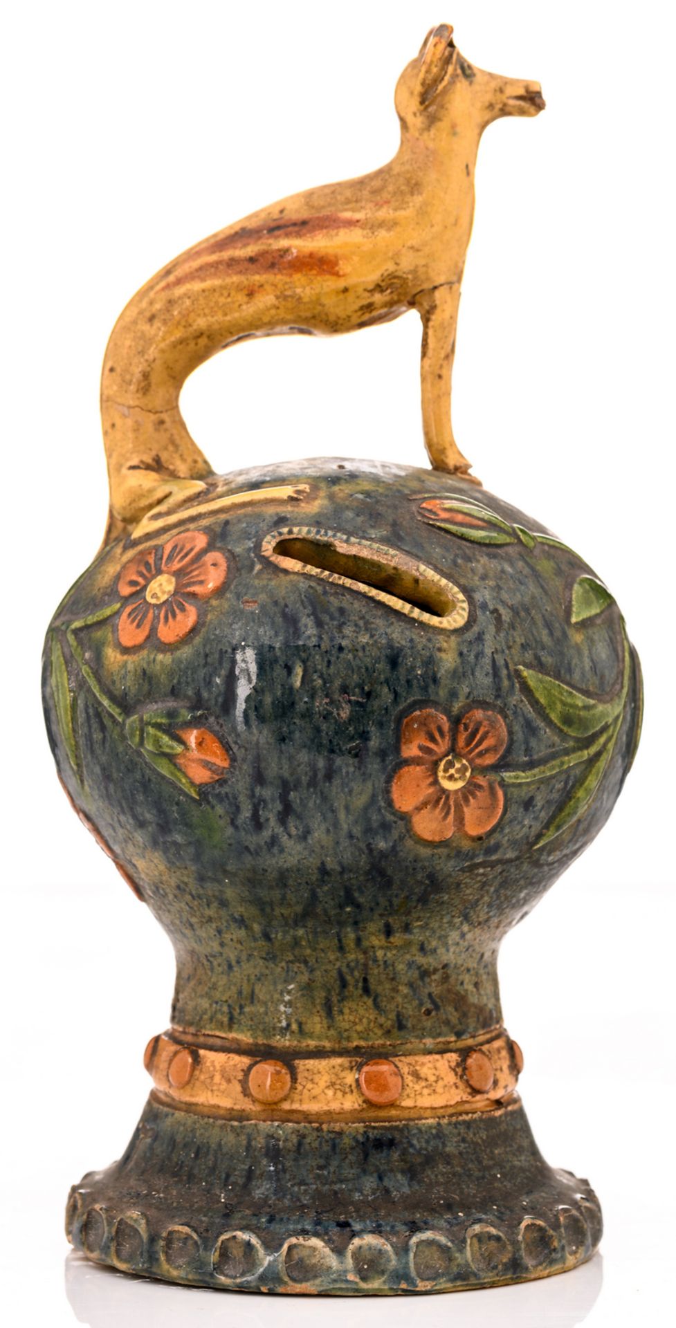 A rare typical Flemish earthenware money box in the Arts & Crafts way, Thourout Willemyns period - Image 2 of 7