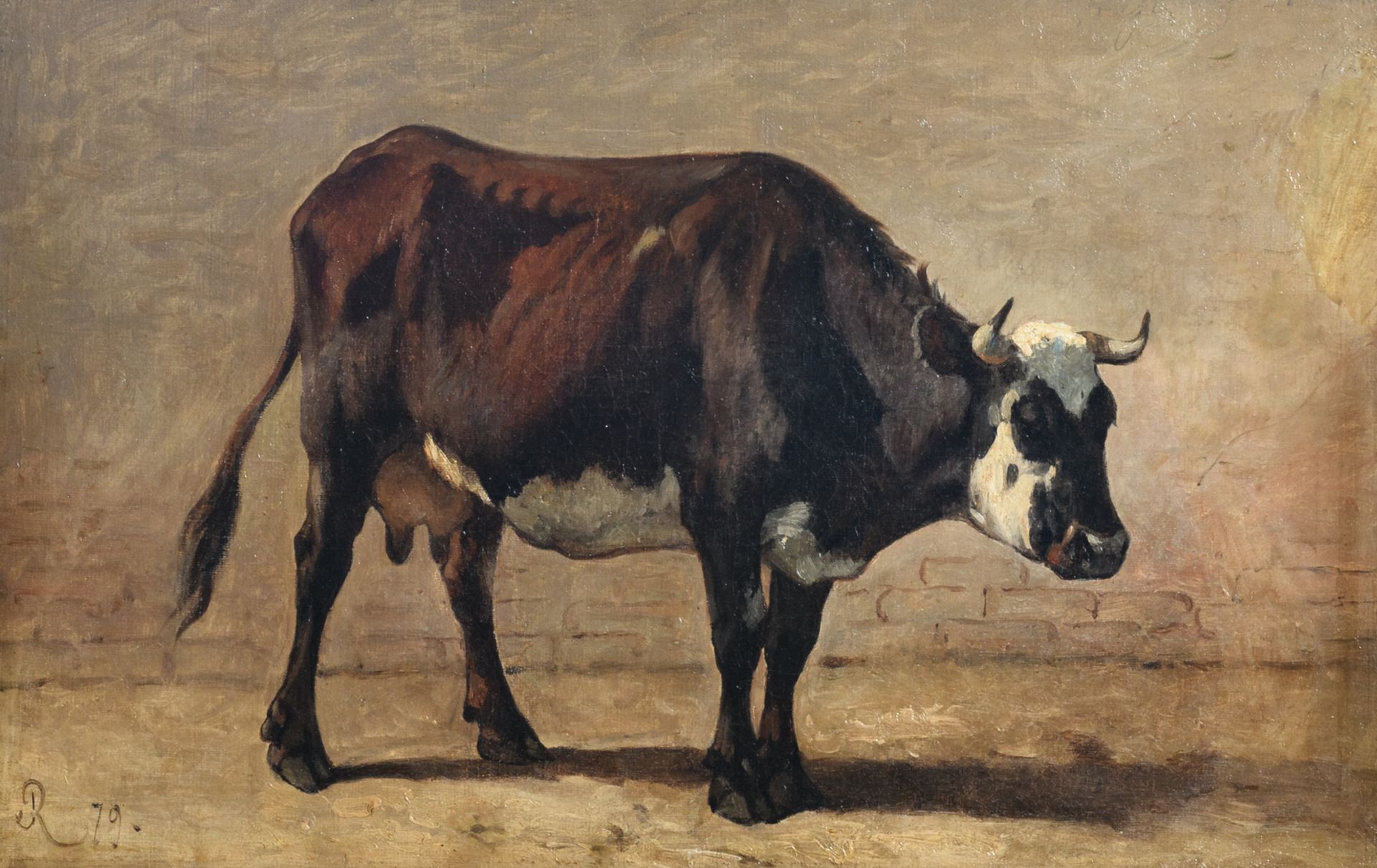 Monogrammed (J.R.?), a portrait of a price cow, oil on canvas, dated (18)79, 32,5 x 50 cm