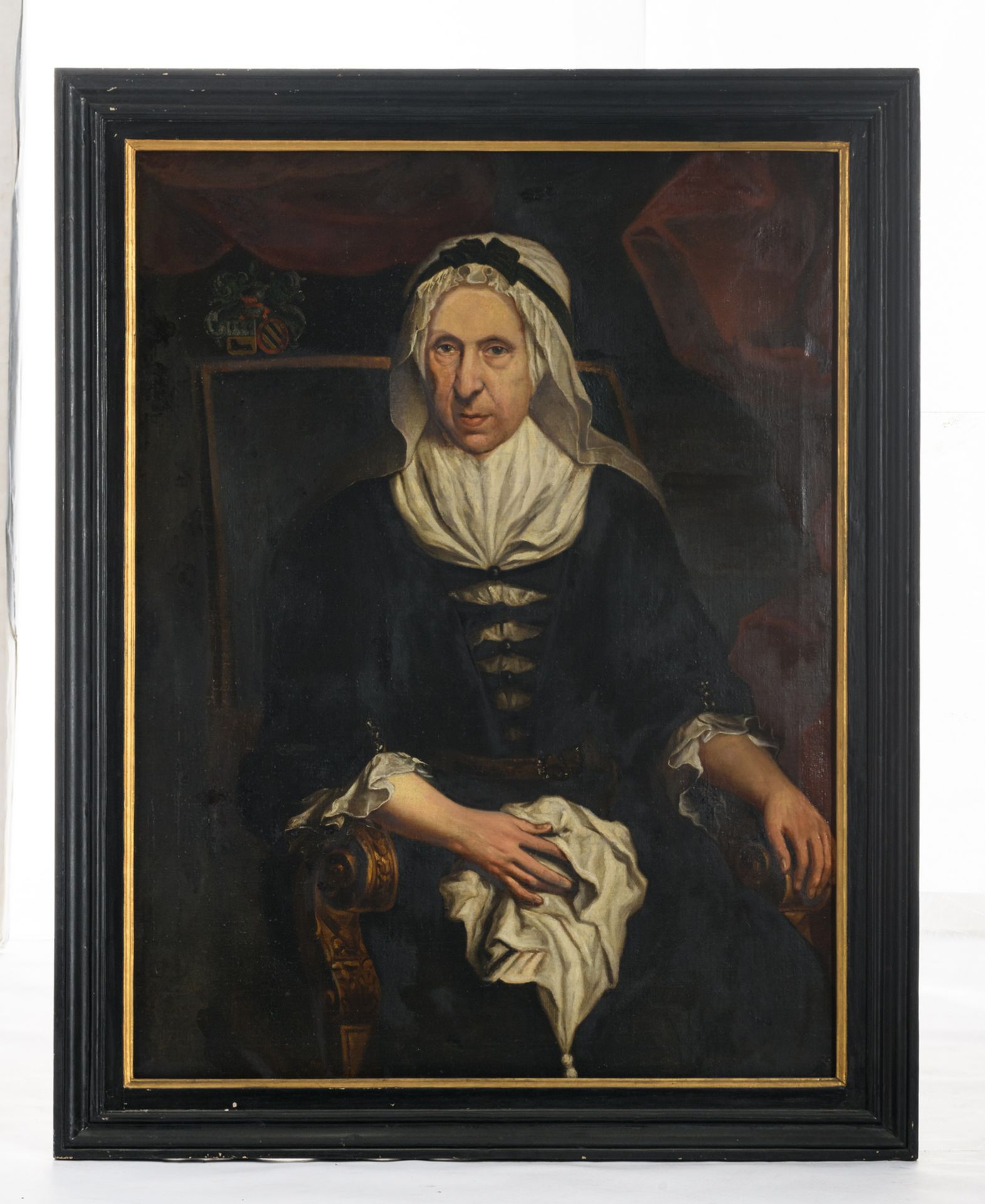 Unsigned, a portrait of the wife of A. Van der Vliet, oil on canvas, 18thC, 83 x 108 cm - Image 2 of 4