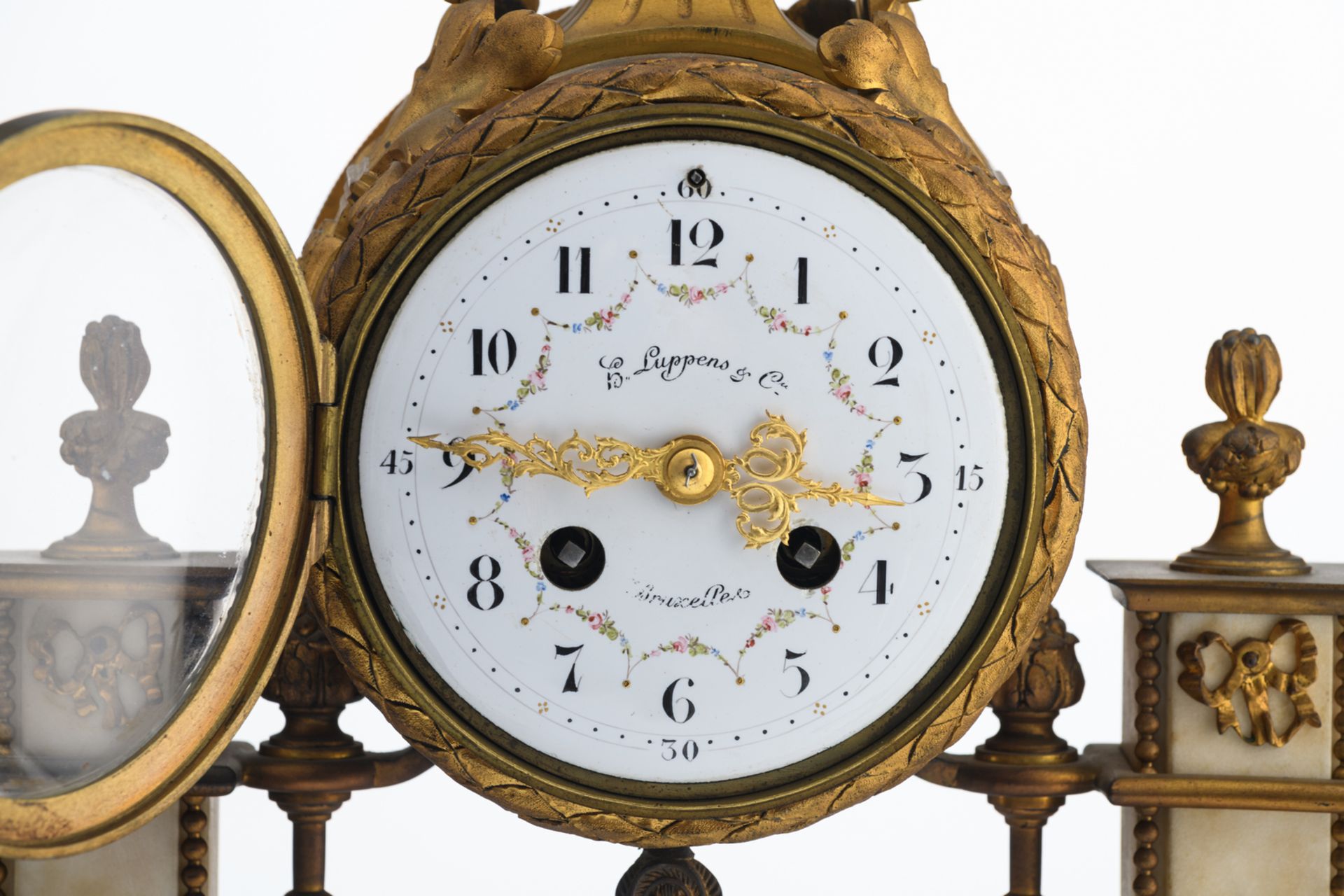 A late 19thC Neoclassical gilt bronze mounted white marble mantle clock, the work marked 'H. Luppens - Bild 10 aus 12