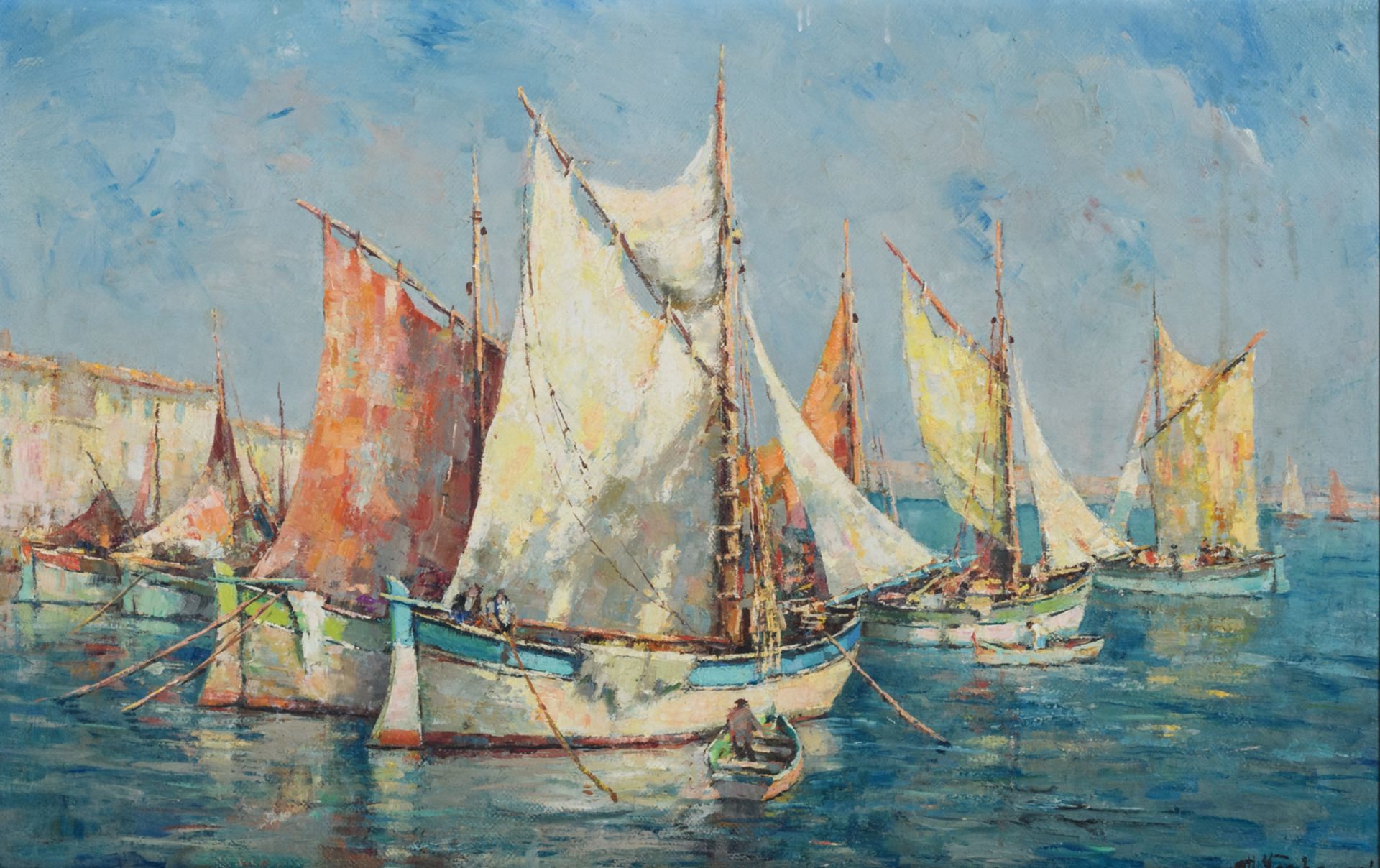 Verbrugghe Ch., a view on the port, oil on canvas, 60 x 92 cm