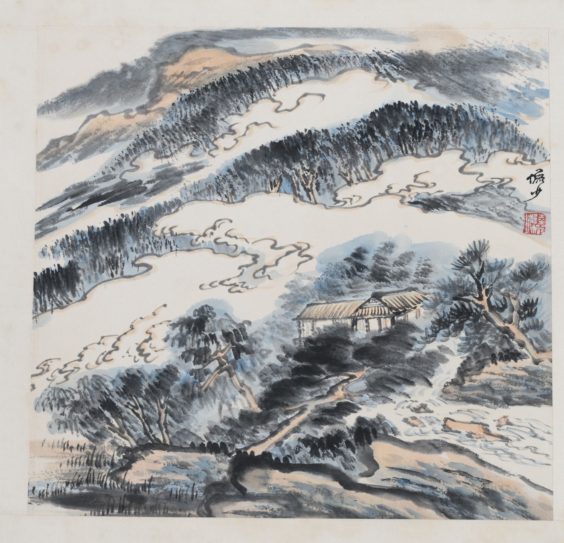 Lu Yanshao, an album with nine landscapes and one calligraphic text, 32,2 x 33 (painting) - 37,6 x - Bild 3 aus 14