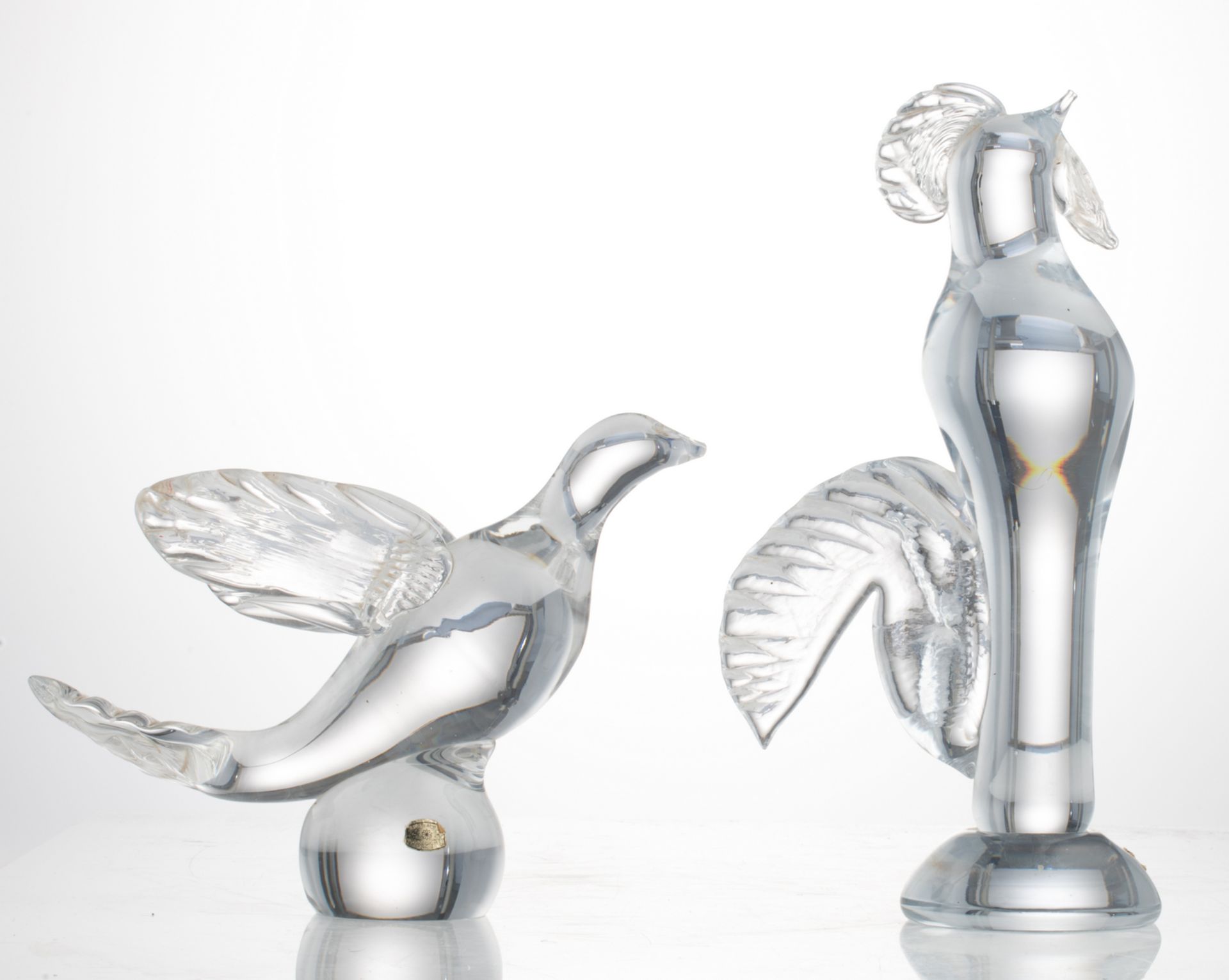 Two 1950s - 1960s decorative Val-Saint-Lambert birds, H 20 - 33 cm - Image 5 of 7