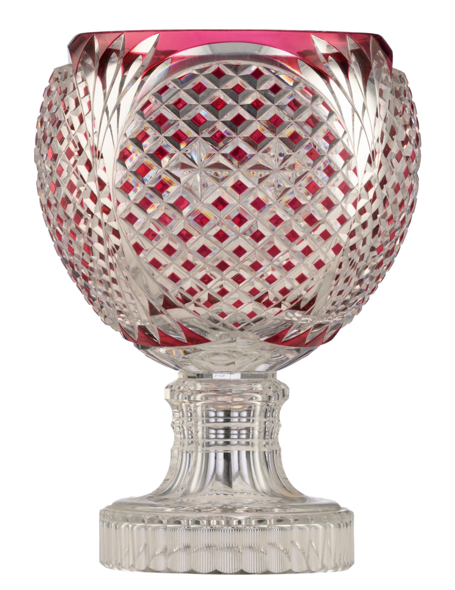 A 50s Val-Saint-Lambert ruby overlay crystal vase, H 35,5 cm