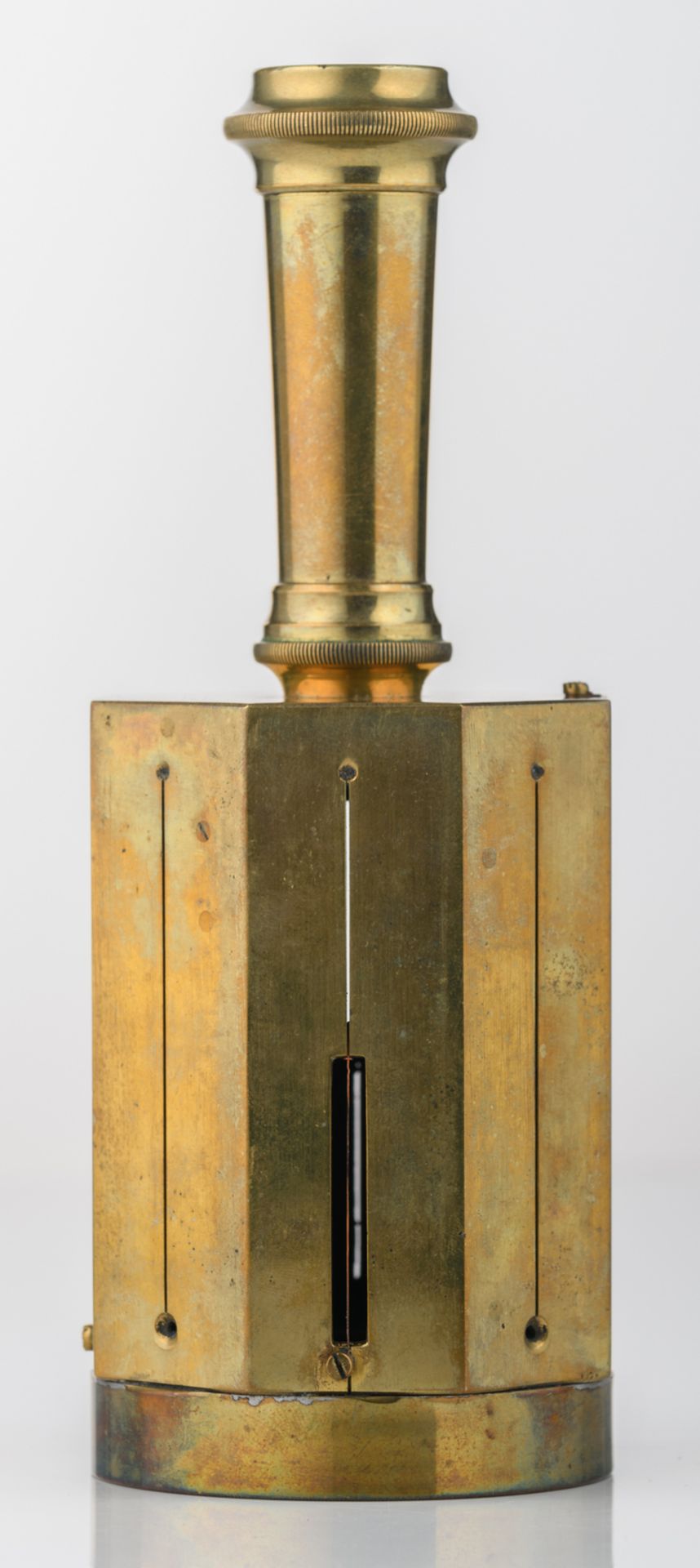 A late 19thC brass compact (surveyor's) compass, in its original oak box, indistinctly marked, H - Bild 6 aus 10