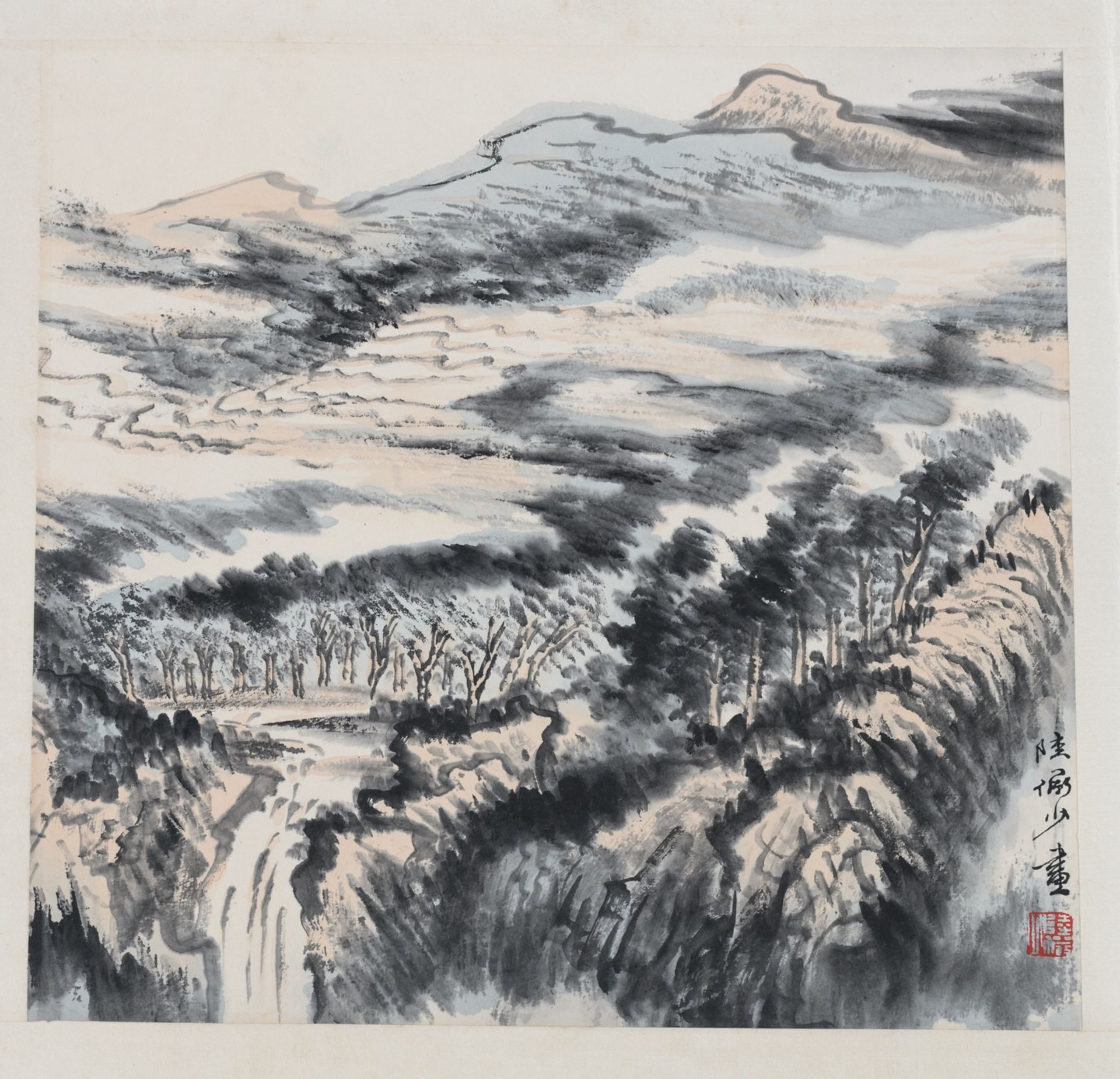 Lu Yanshao, an album with nine landscapes and one calligraphic text, 32,2 x 33 (painting) - 37,6 x - Bild 4 aus 14