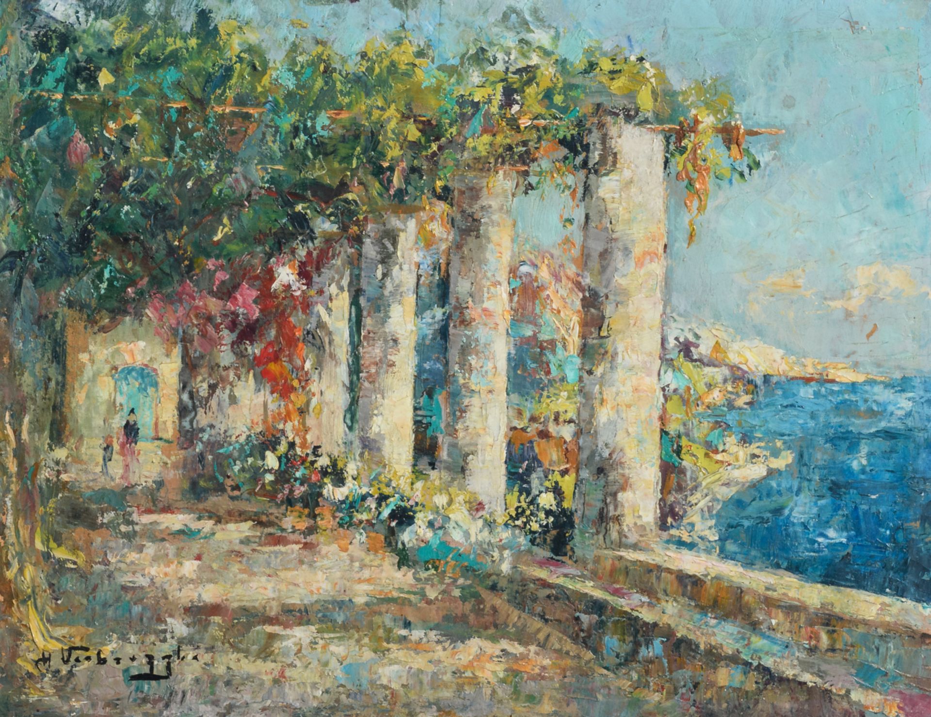 Verbrugghe Ch., 'Pergola in Sorento Amalfi', oil on plywood, 25,5 x 33,5 cm