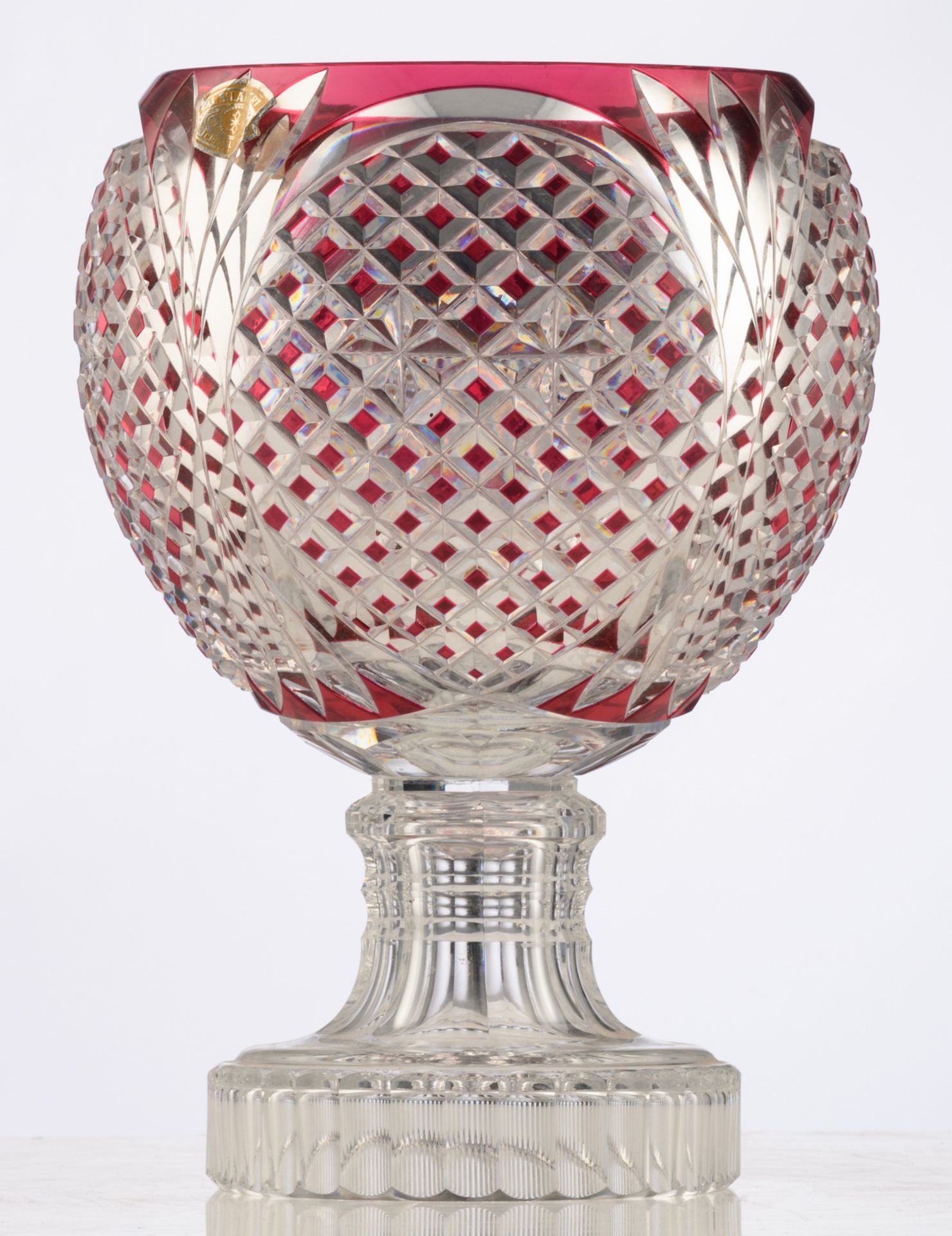 A 50s Val-Saint-Lambert ruby overlay crystal vase, H 35,5 cm - Image 3 of 7